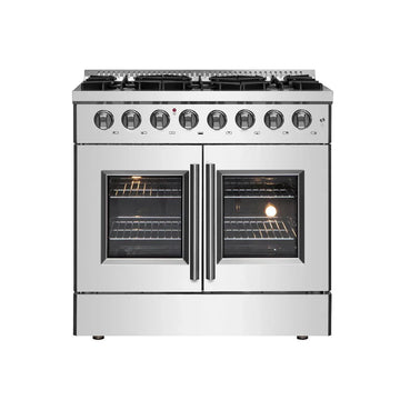 Forno Galiano 36-Inch Freestanding Dual Fuel Range with Gas Cooktop and Electric French Door Oven, 5.36 cu. ft., Stainless Steel (FFSGS6356-36)