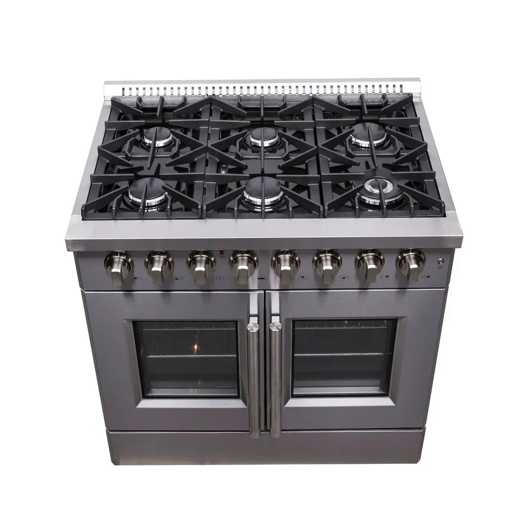 Forno Galiano 36-Inch Freestanding Dual Fuel Range with Gas Cooktop and Electric French Door Oven, 5.36 cu. ft., Stainless Steel (FFSGS6356-36)