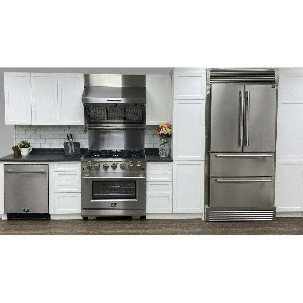 Forno Moena 36-Inch Counter-Depth French Door Refrigerator, 19 cu. ft., Stainless Steel with Decorative Grill Trim Kit (Model FFRBI1820-40SG)