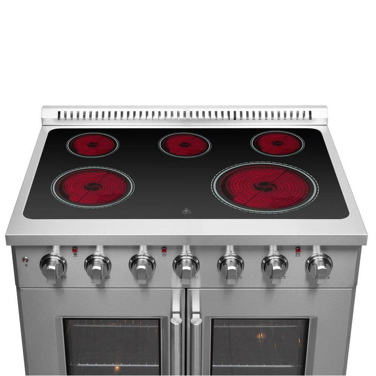 FORNO Package - 36" Electric French Door Range, Wall Mount Range Hood and Refrigerator, AP-FFSEL6917-36-3PK-1