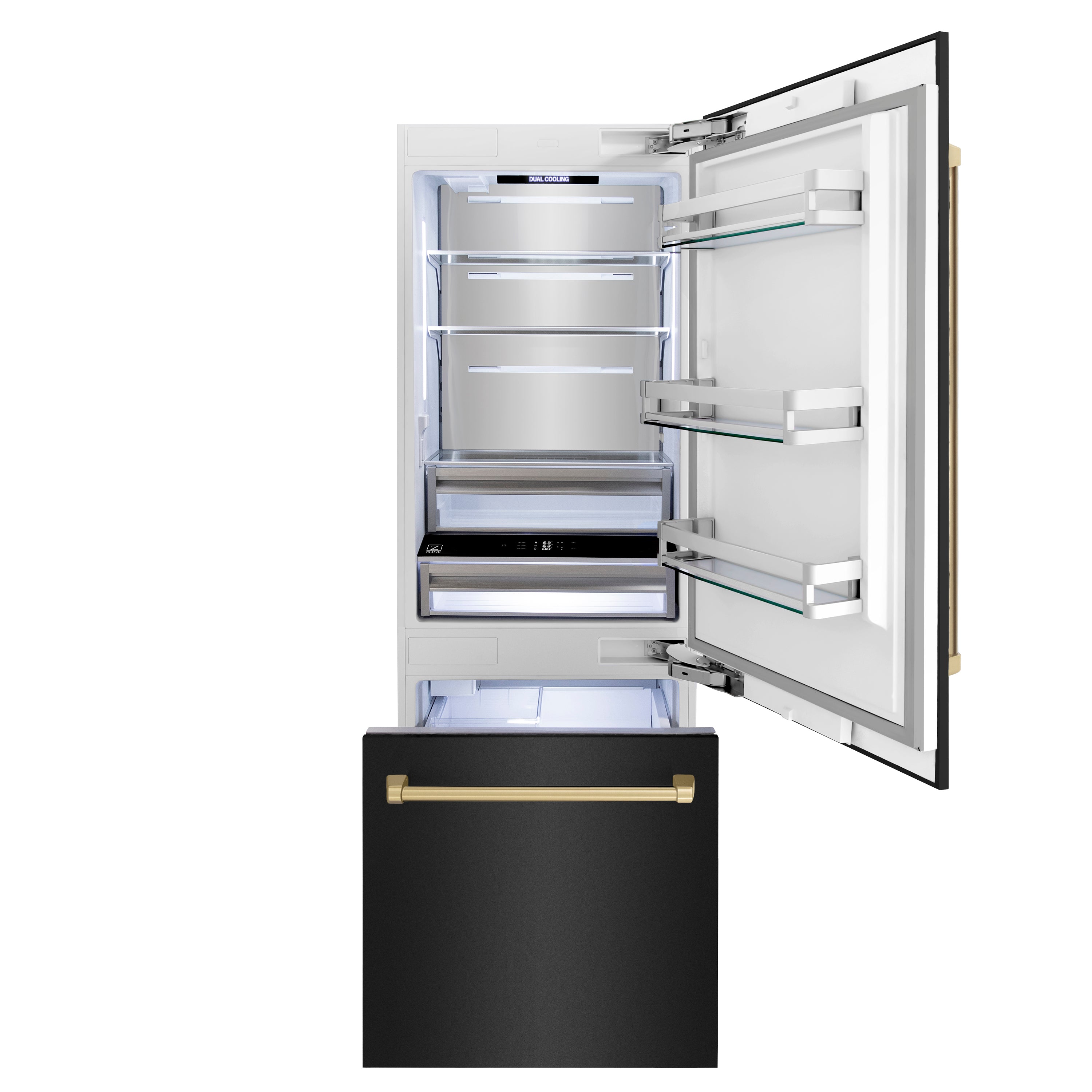 ZLINE 30 in. Built-In Refrigerator with Internal Water & Ice Dispenser, Black Stainless Steel, Bronze Accents (RBIVZ-BS-30-CB)
