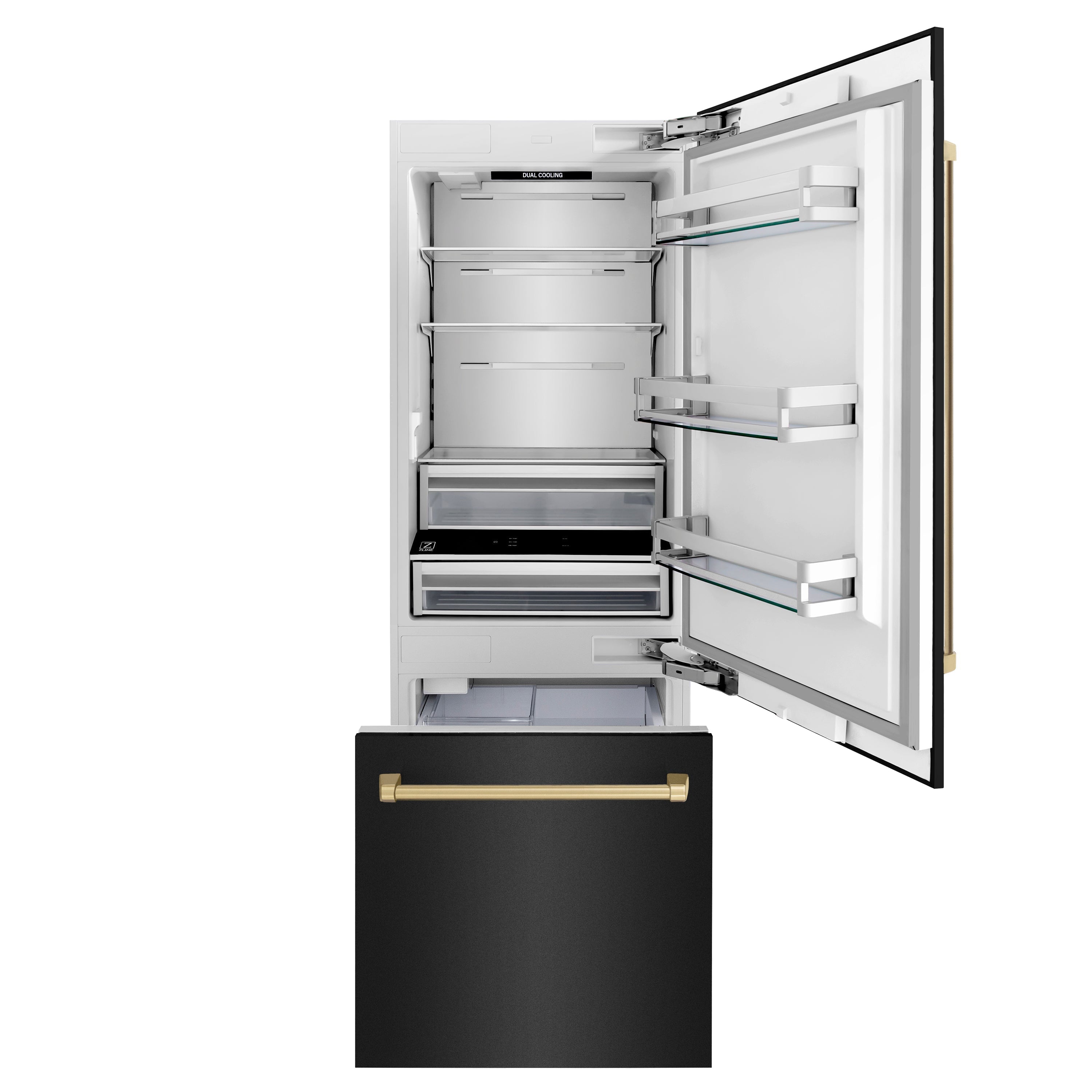 ZLINE 30 in. Built-In Refrigerator with Internal Water & Ice Dispenser, Black Stainless Steel, Bronze Accents (RBIVZ-BS-30-CB)