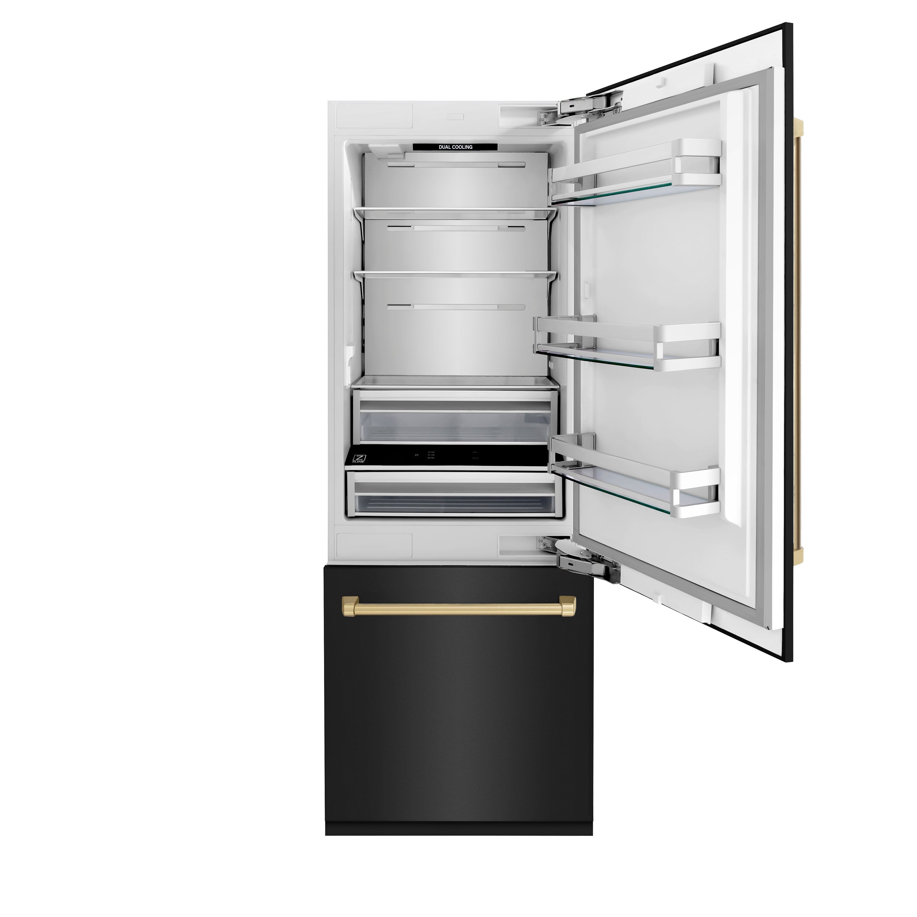 ZLINE 30 in. Built-In Refrigerator with Internal Water & Ice Dispenser, Black Stainless Steel, Bronze Accents (RBIVZ-BS-30-CB)