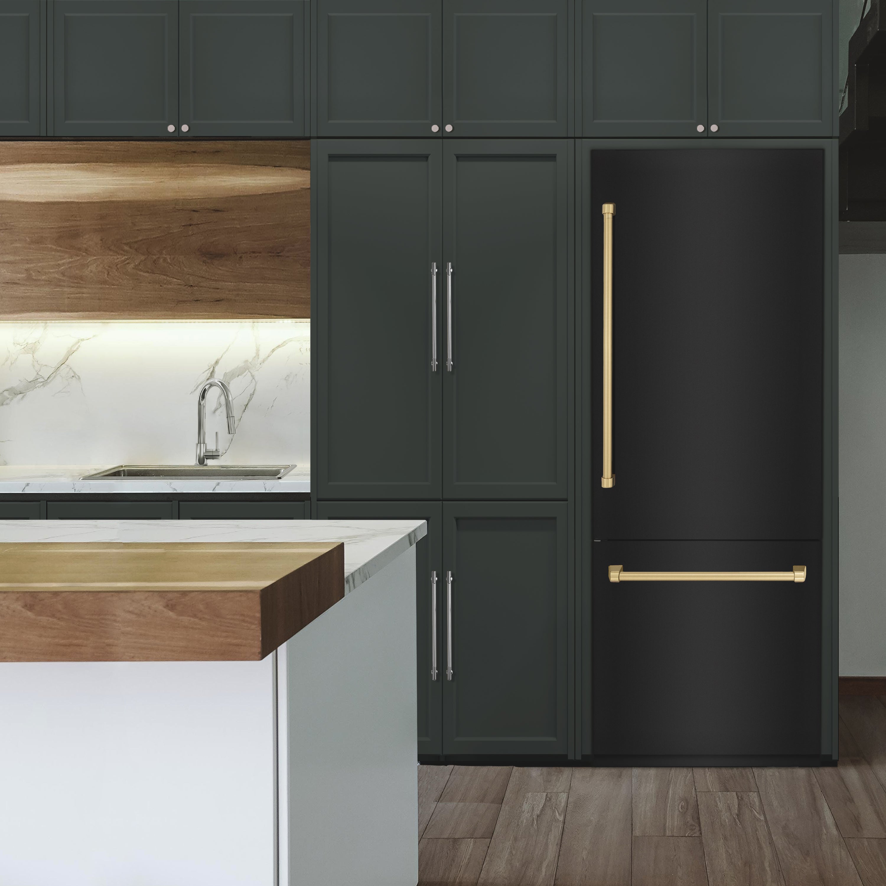 ZLINE 30 in. Built-In Refrigerator with Internal Water & Ice Dispenser, Black Stainless Steel, Bronze Accents (RBIVZ-BS-30-CB)