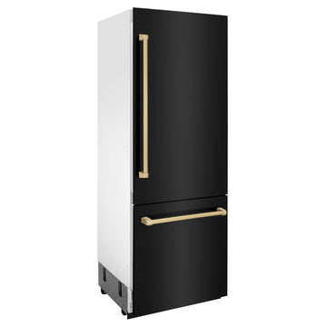 ZLINE 30 in. Built-In Refrigerator with Internal Water & Ice Dispenser, Black Stainless Steel, Bronze Accents (RBIVZ-BS-30-CB)