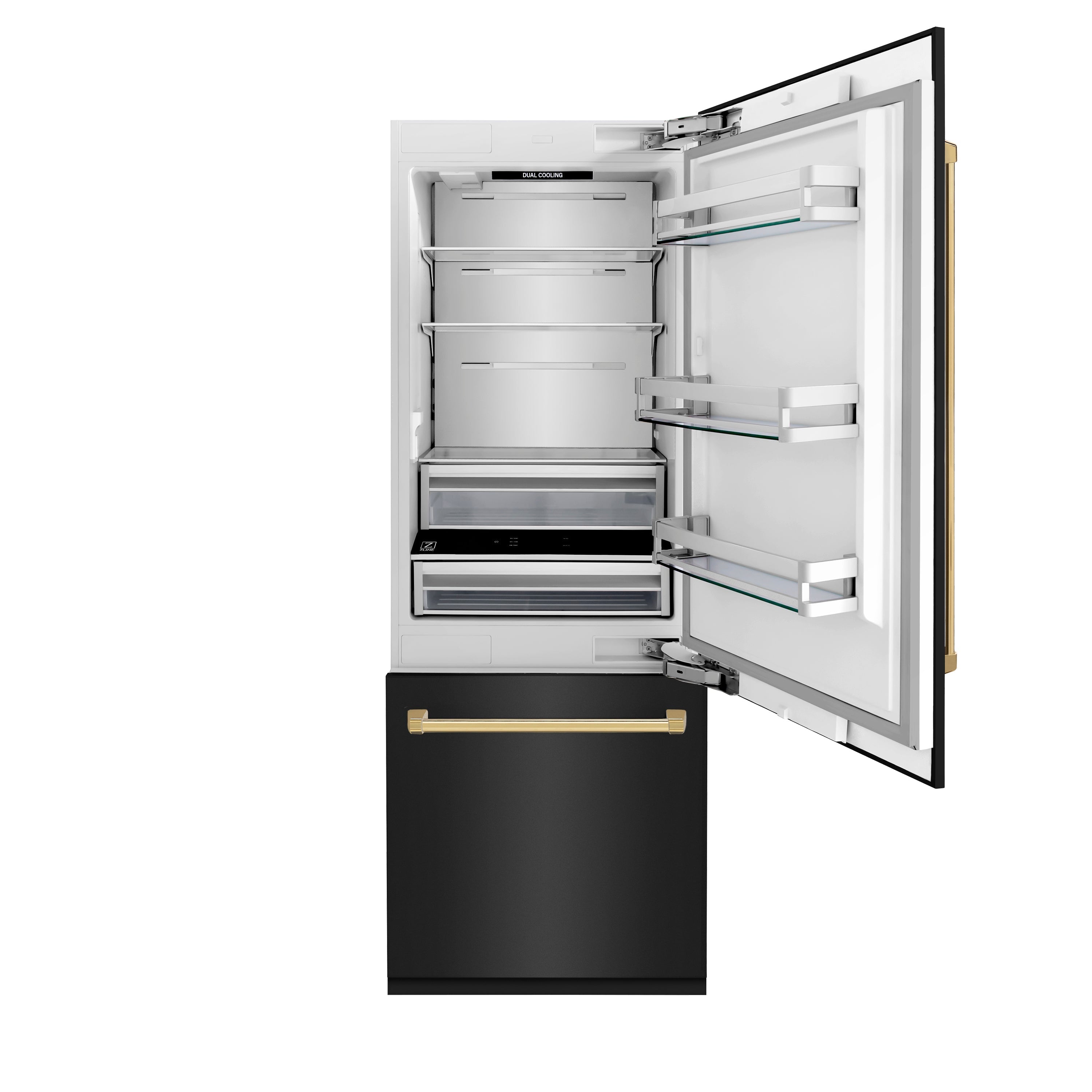 ZLINE 30 in. Built-In Refrigerator 16.1 cu. ft. Black Stainless Steel Internal Water & Ice Dispenser Gold Accents (RBIVZ-BS-30-G)