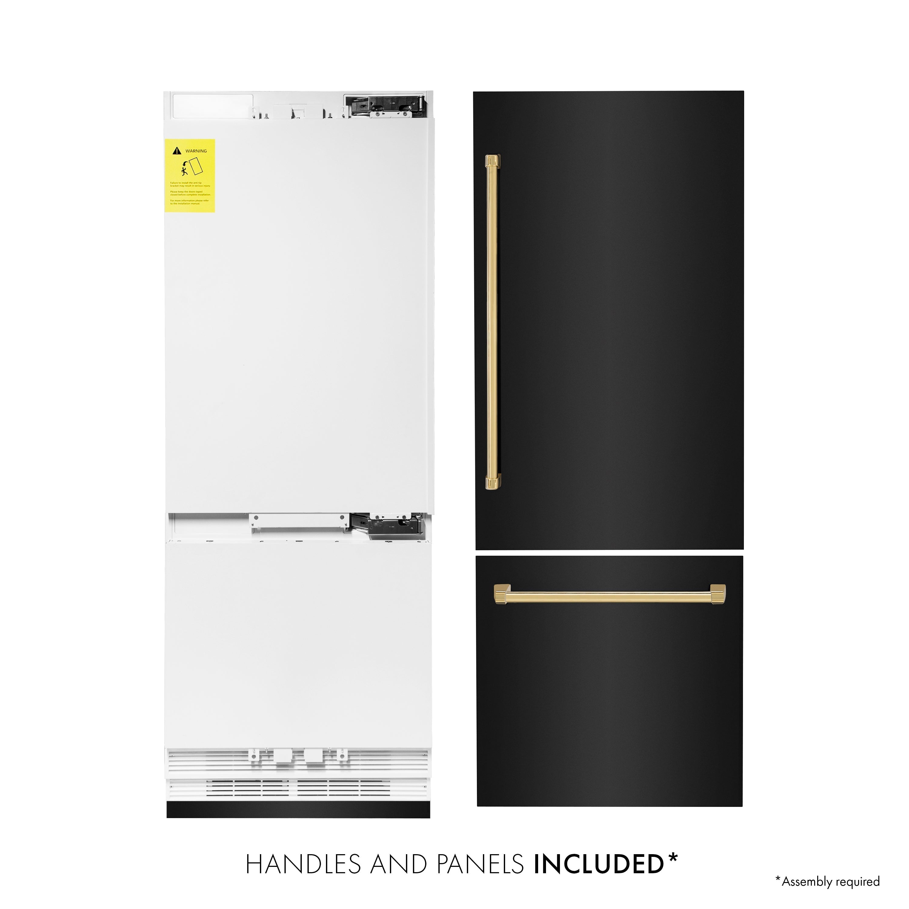 ZLINE 30 in. Built-In Refrigerator 16.1 cu. ft. Black Stainless Steel Internal Water & Ice Dispenser Gold Accents (RBIVZ-BS-30-G)
