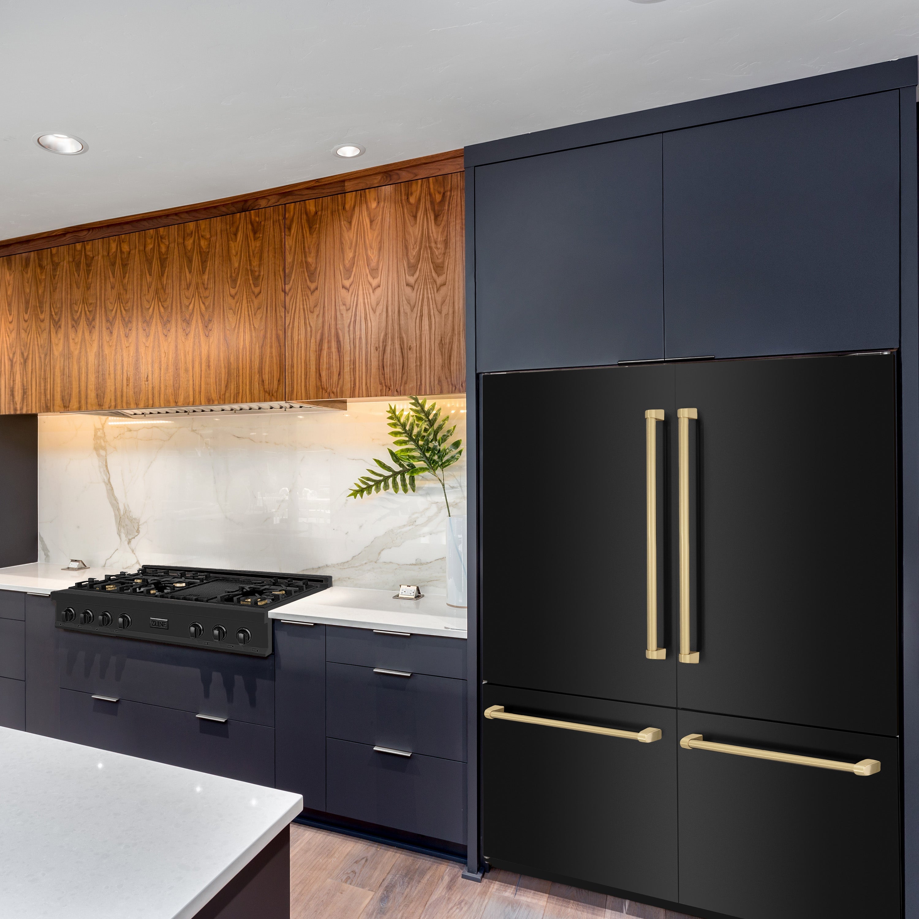 ZLINE 60 Inch Built-In Refrigerator – Black Stainless Steel – Internal Water & Ice Dispenser – Bronze Accents (RBIVZ-BS-60-CB)