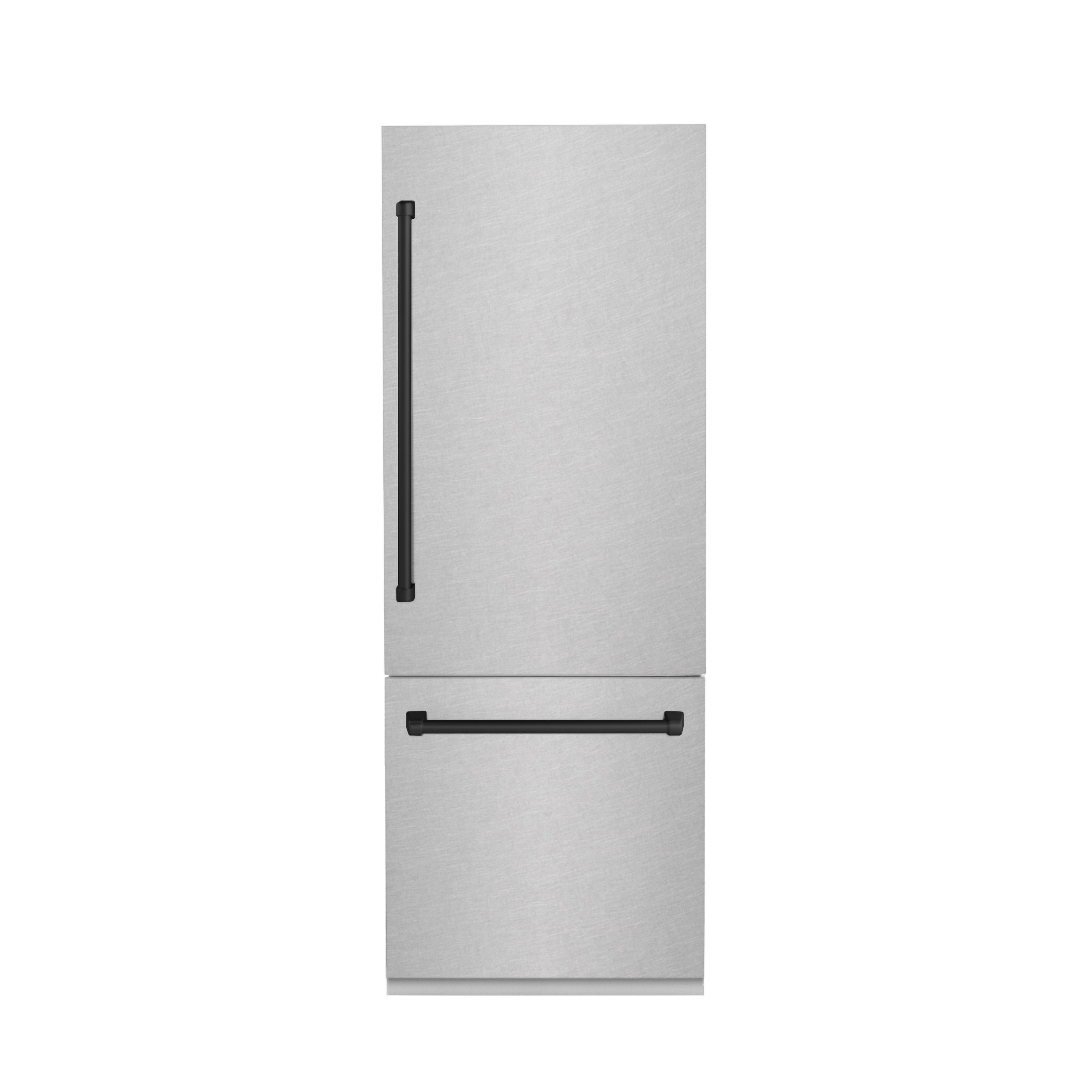ZLINE 30 in. Built-In Bottom Freezer Refrigerator 16.1 cu. ft. Water Dispenser Ice Maker Satin Stainless Steel Matte Black Accents (RBIVZ-SN-30-MB)