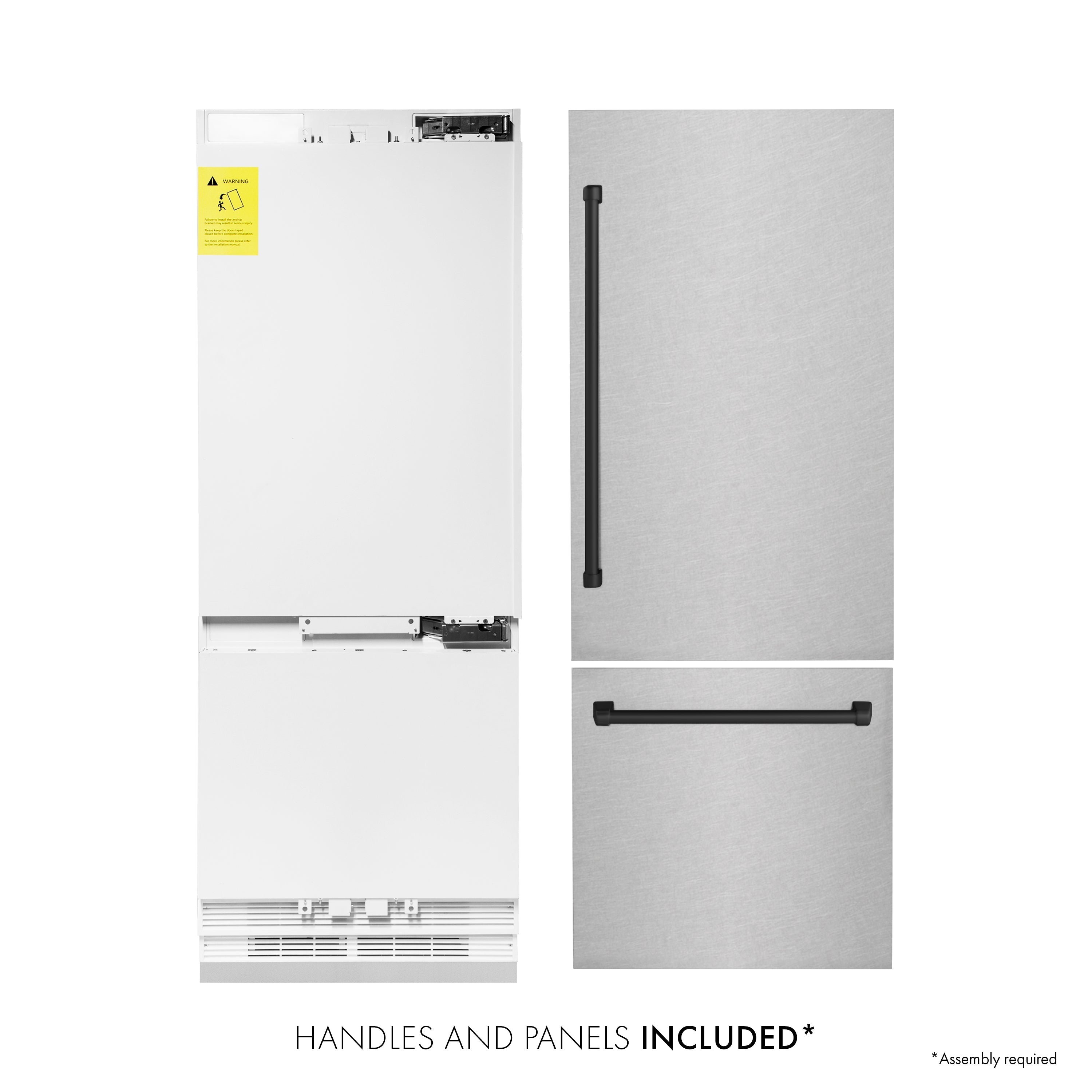 ZLINE 30 in. Built-In Bottom Freezer Refrigerator 16.1 cu. ft. Water Dispenser Ice Maker Satin Stainless Steel Matte Black Accents (RBIVZ-SN-30-MB)