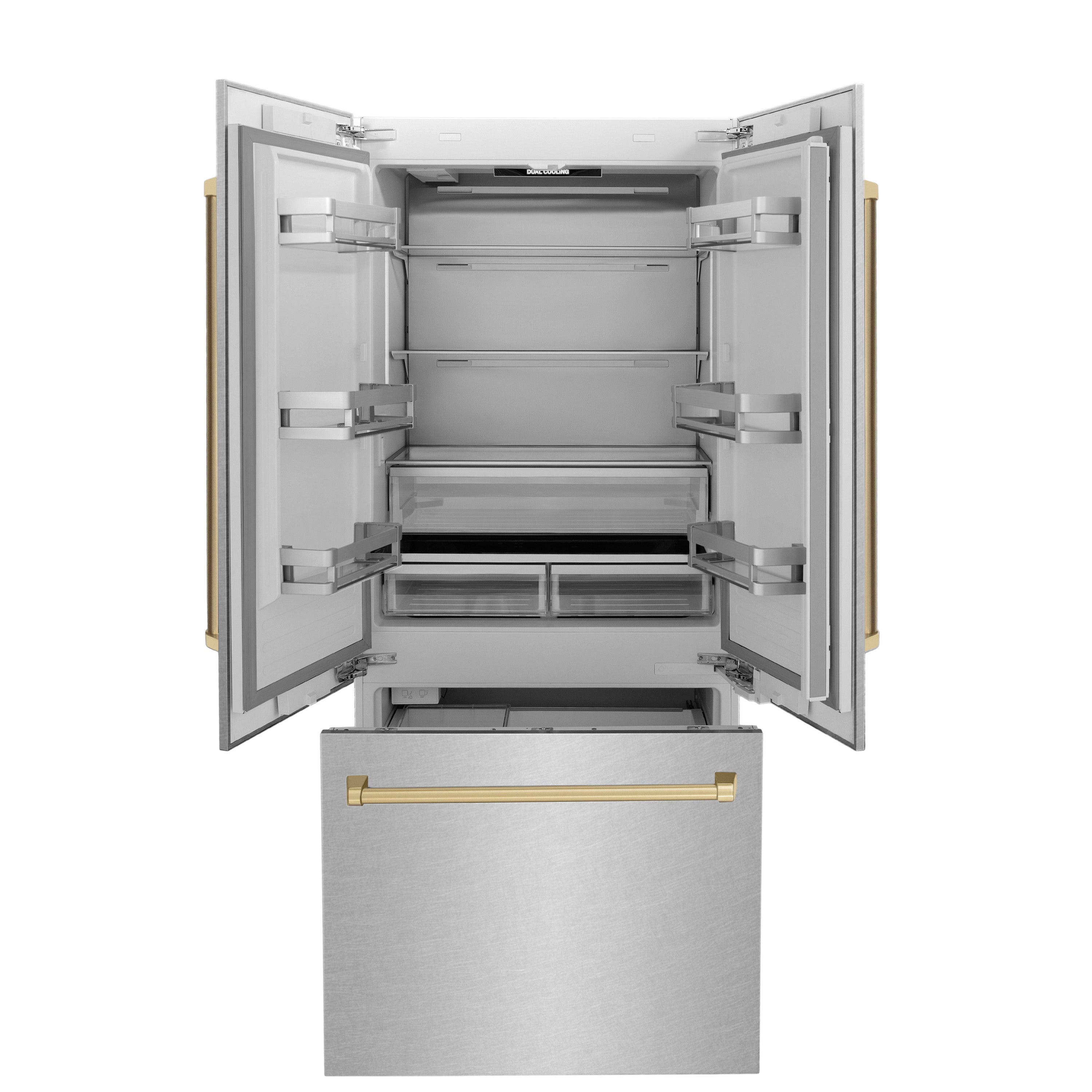 ZLINE 36" French Door Built-In Bottom Freezer Refrigerator 19.6 cu. ft. Water Dispenser Ice Maker Champagne Bronze Accents (RBIVZ-SN-36-CB)