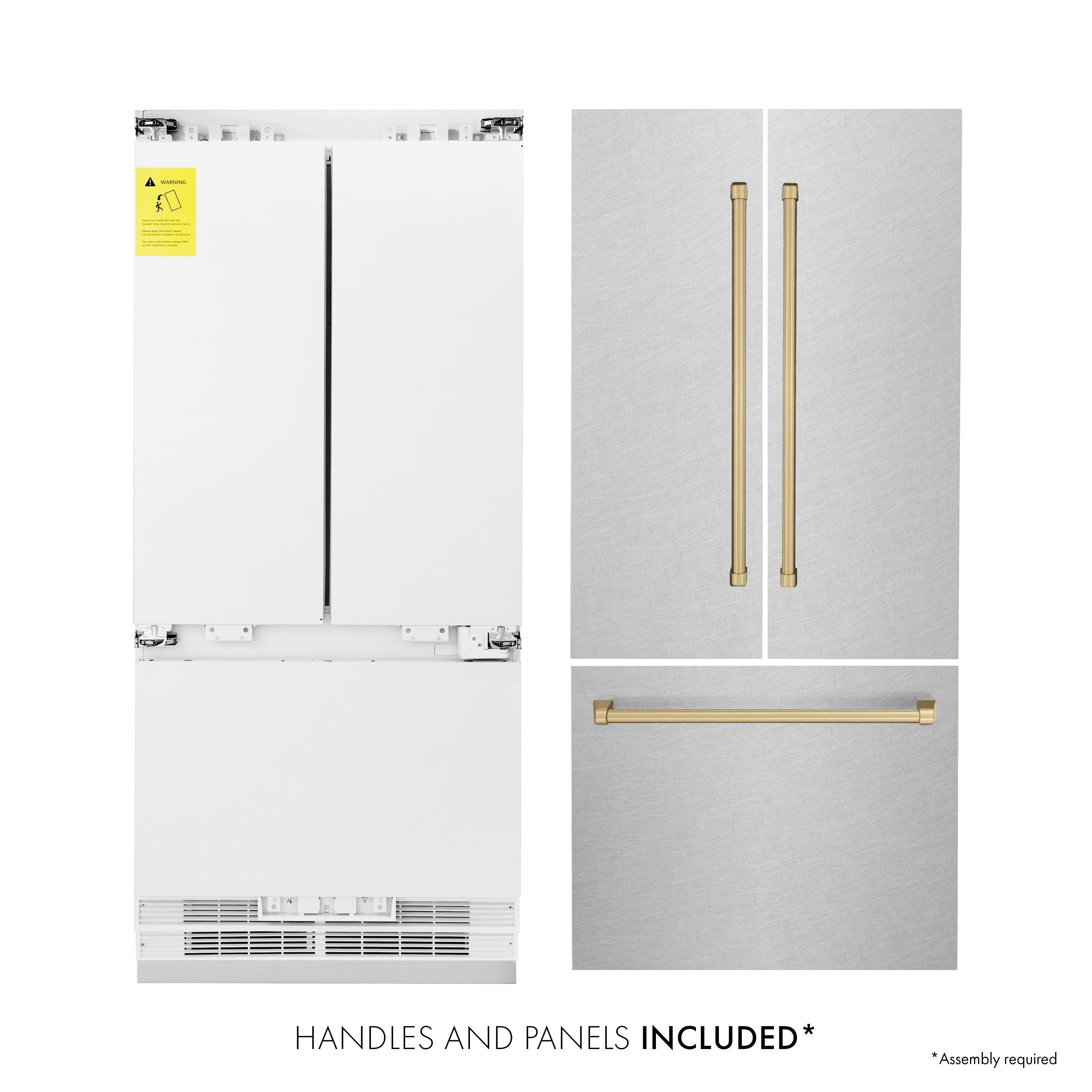 ZLINE 36" French Door Built-In Bottom Freezer Refrigerator 19.6 cu. ft. Water Dispenser Ice Maker Champagne Bronze Accents (RBIVZ-SN-36-CB)
