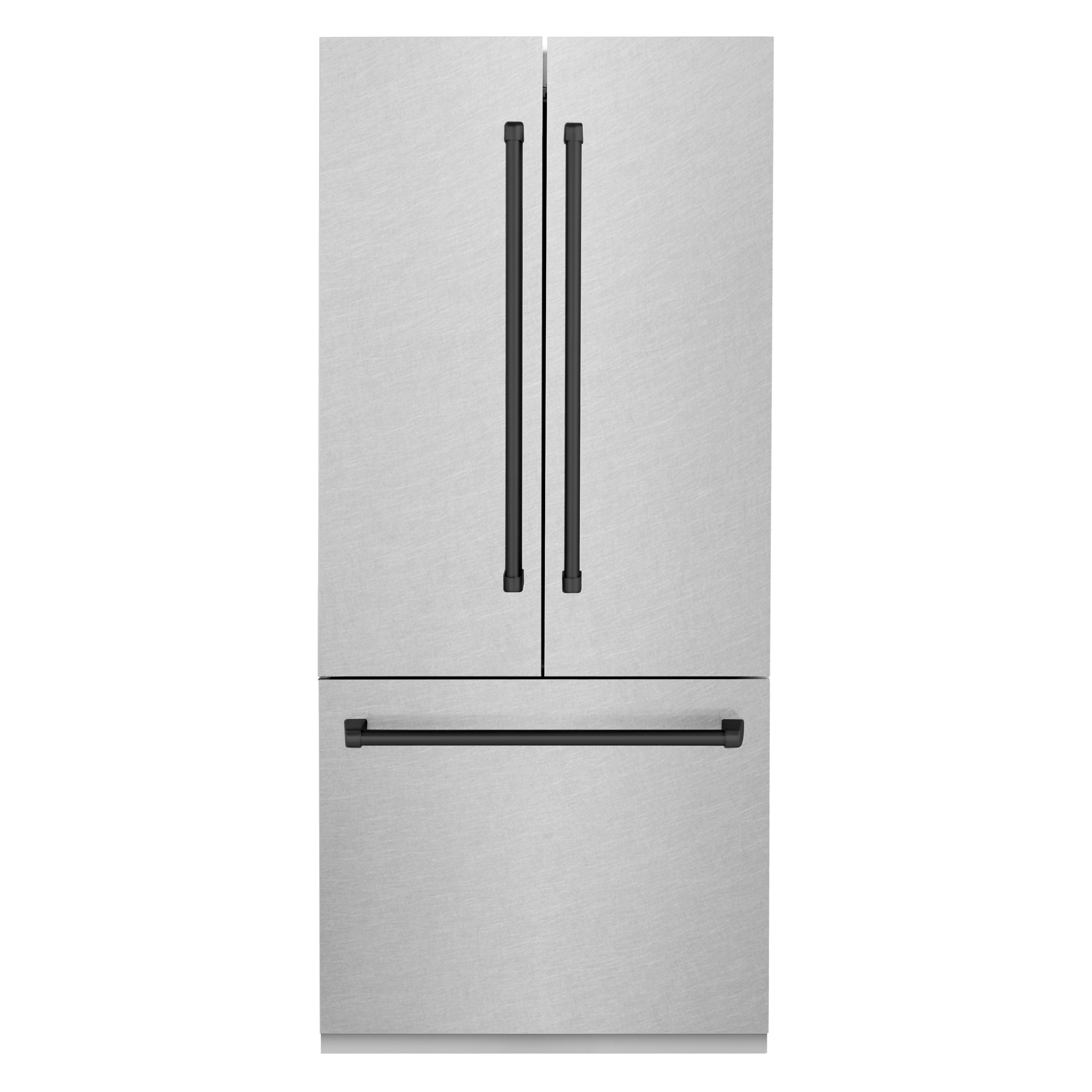 ZLINE 36 in. French Door Built-In Bottom Freezer Refrigerator 19.6 cu. ft. Satin Stainless Steel Matte Black Accents Water Dispenser Ice Maker (RBIVZ-SN-36-MB)