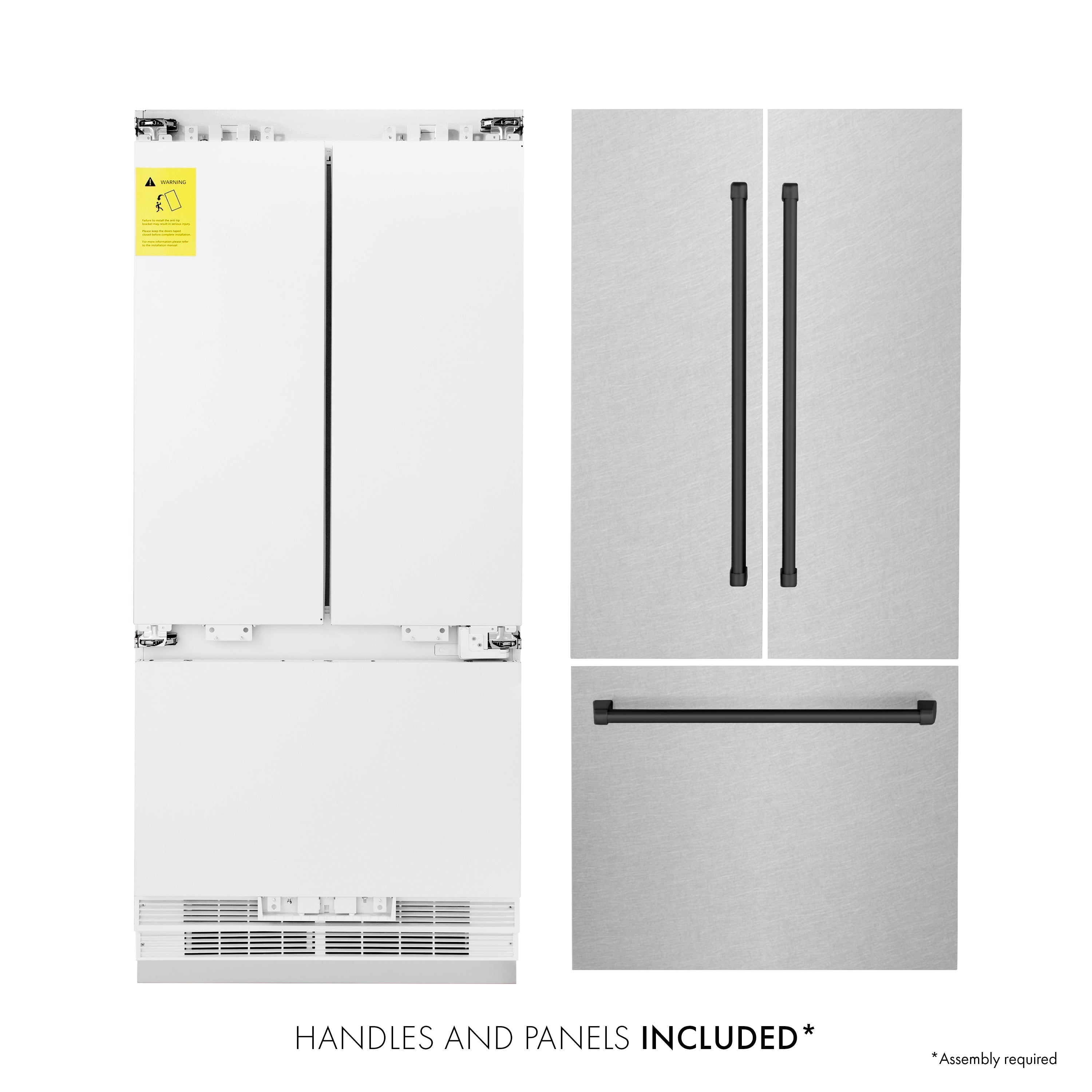 ZLINE 36 in. French Door Built-In Bottom Freezer Refrigerator 19.6 cu. ft. Satin Stainless Steel Matte Black Accents Water Dispenser Ice Maker (RBIVZ-SN-36-MB)
