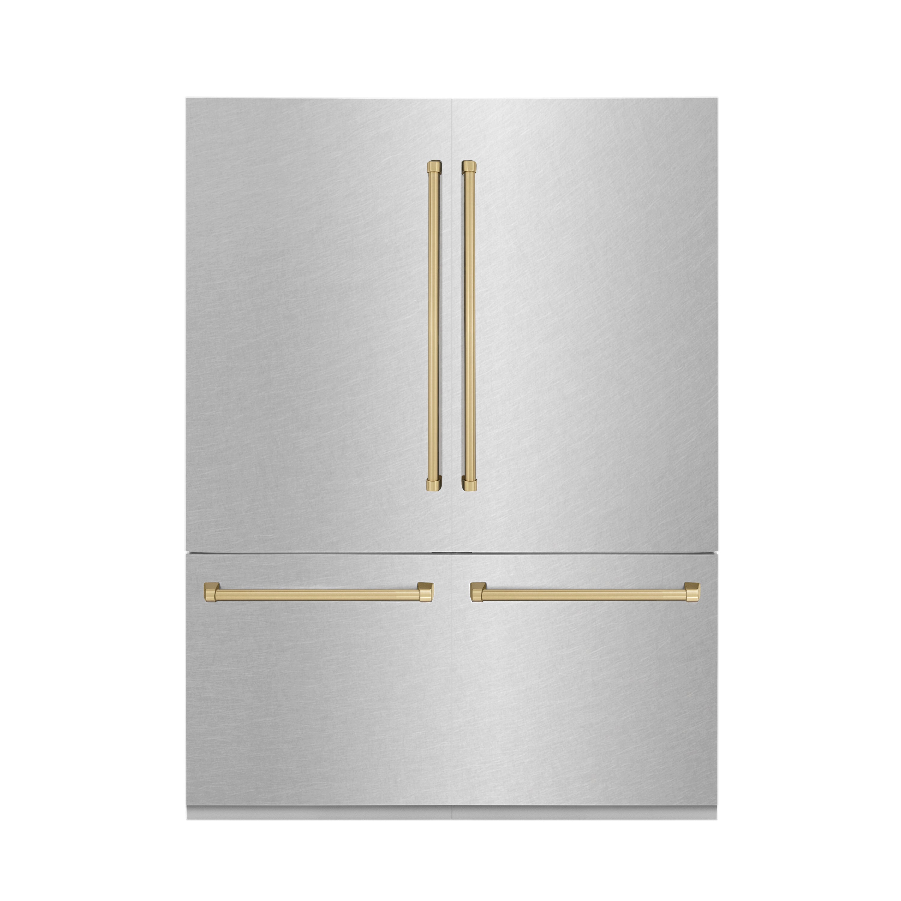 ZLINE 60 in. French Door Built-In Bottom Freezer Refrigerator 32.2 cu. ft. Water Dispenser Ice Maker Satin Stainless Steel Champagne Bronze Accents (RBIVZ-SN-60-CB)