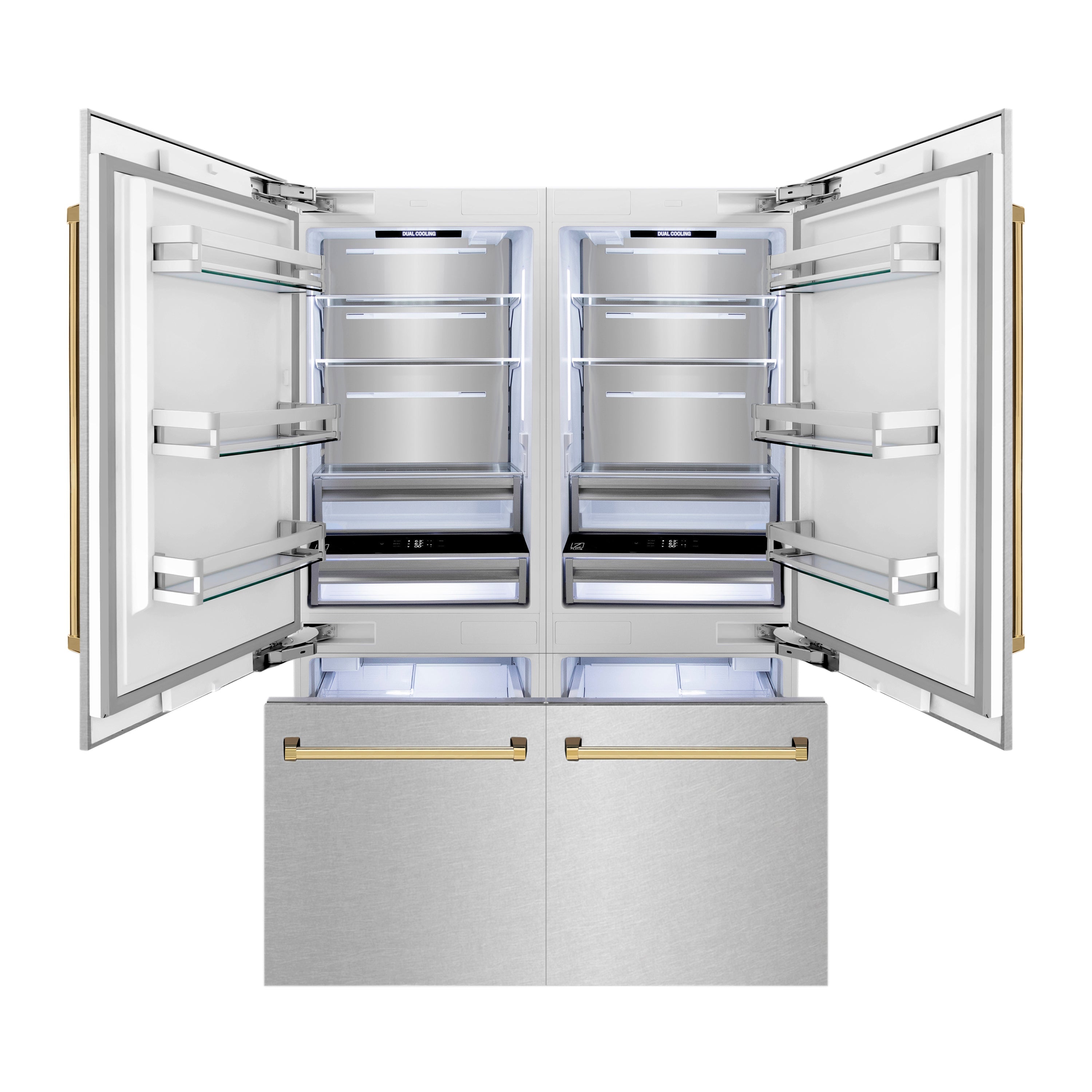 ZLINE 60-Inch French Door Built-In Refrigerator 32.2 cu. ft. Water Dispenser Ice Maker Satin Stainless Steel Polished Gold Accents (RBIVZ-SN-60-G)