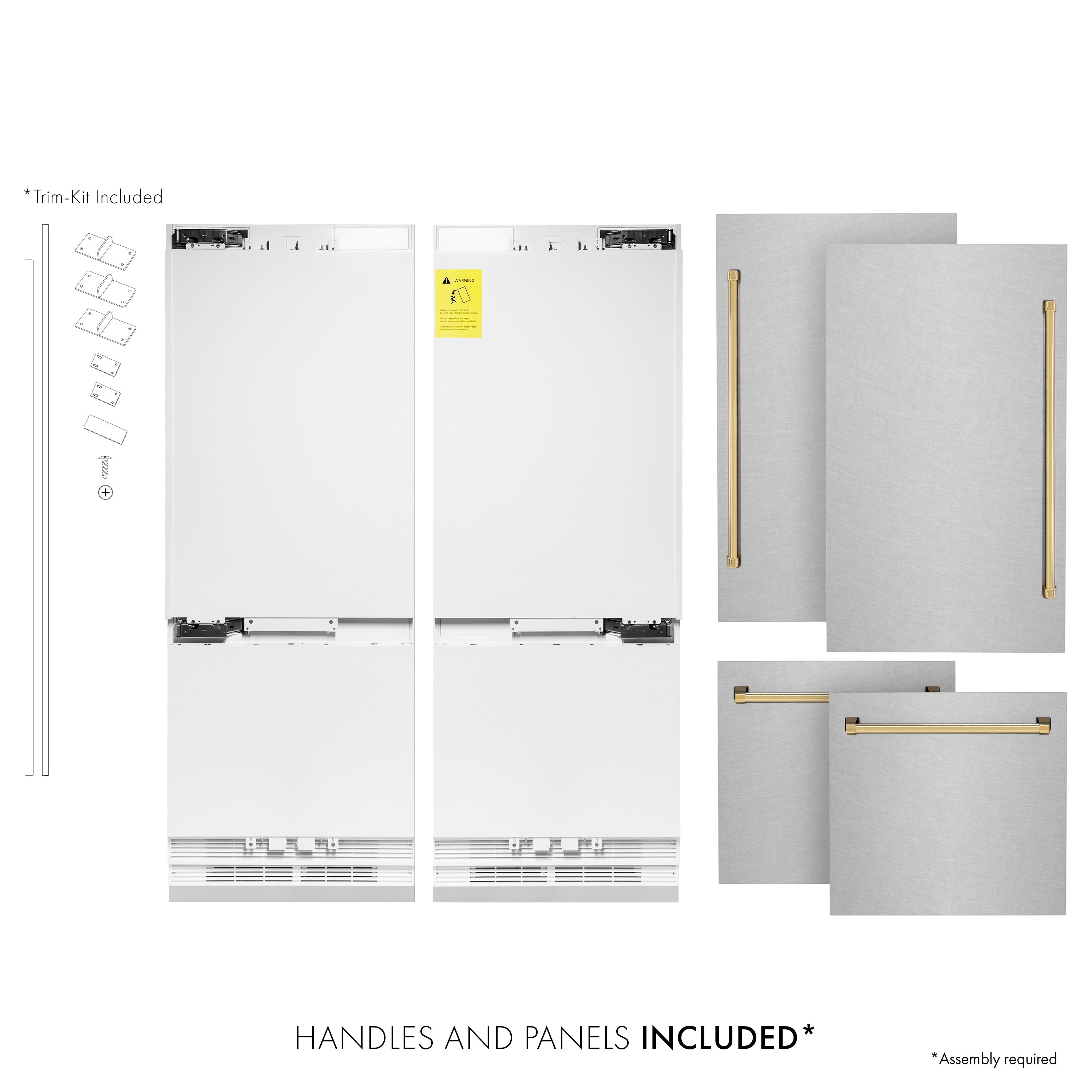 ZLINE 60-Inch French Door Built-In Refrigerator 32.2 cu. ft. Water Dispenser Ice Maker Satin Stainless Steel Polished Gold Accents (RBIVZ-SN-60-G)