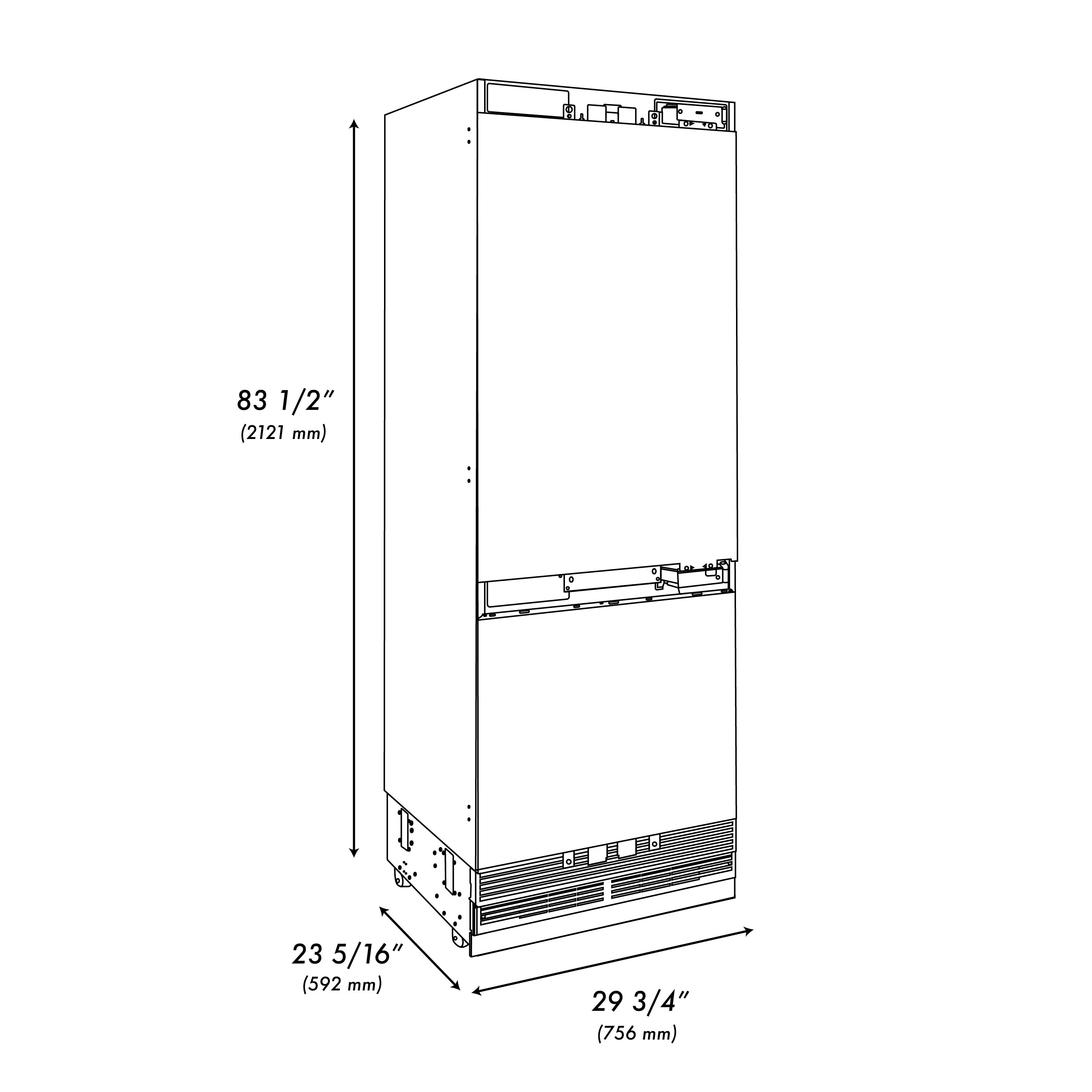 ZLINE 30 in. Panel Ready Built-In Bottom Freezer Refrigerator 16.1 cu. ft. with Water Dispenser, Ice Maker, Graphite Gray Interior, Matte Black Accents (GRBIVZ-30-MB)