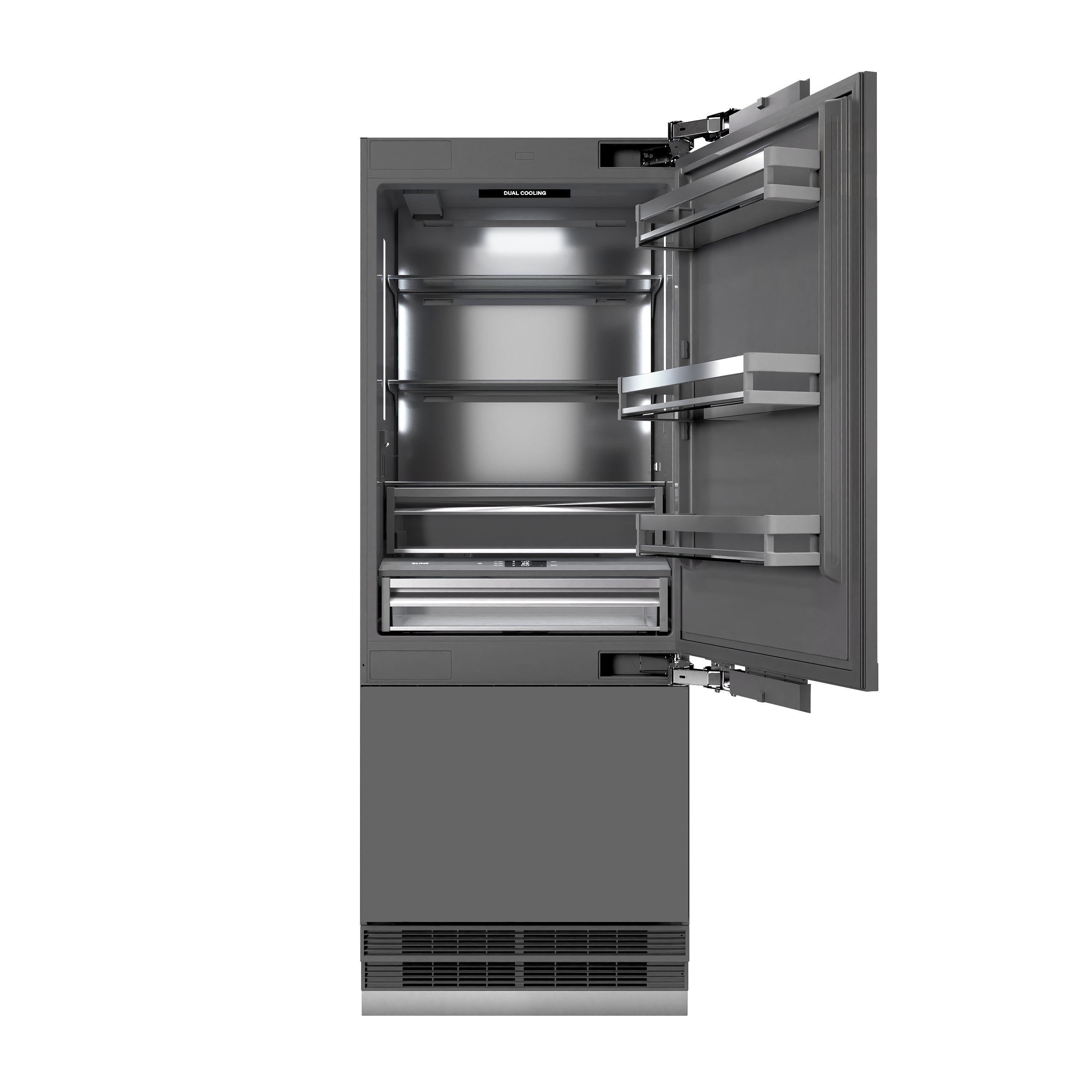 ZLINE 30 in. Panel Ready Built-In Bottom Freezer Refrigerator 16.1 cu. ft. with Water Dispenser, Ice Maker, Graphite Gray Interior, Matte Black Accents (GRBIVZ-30-MB)