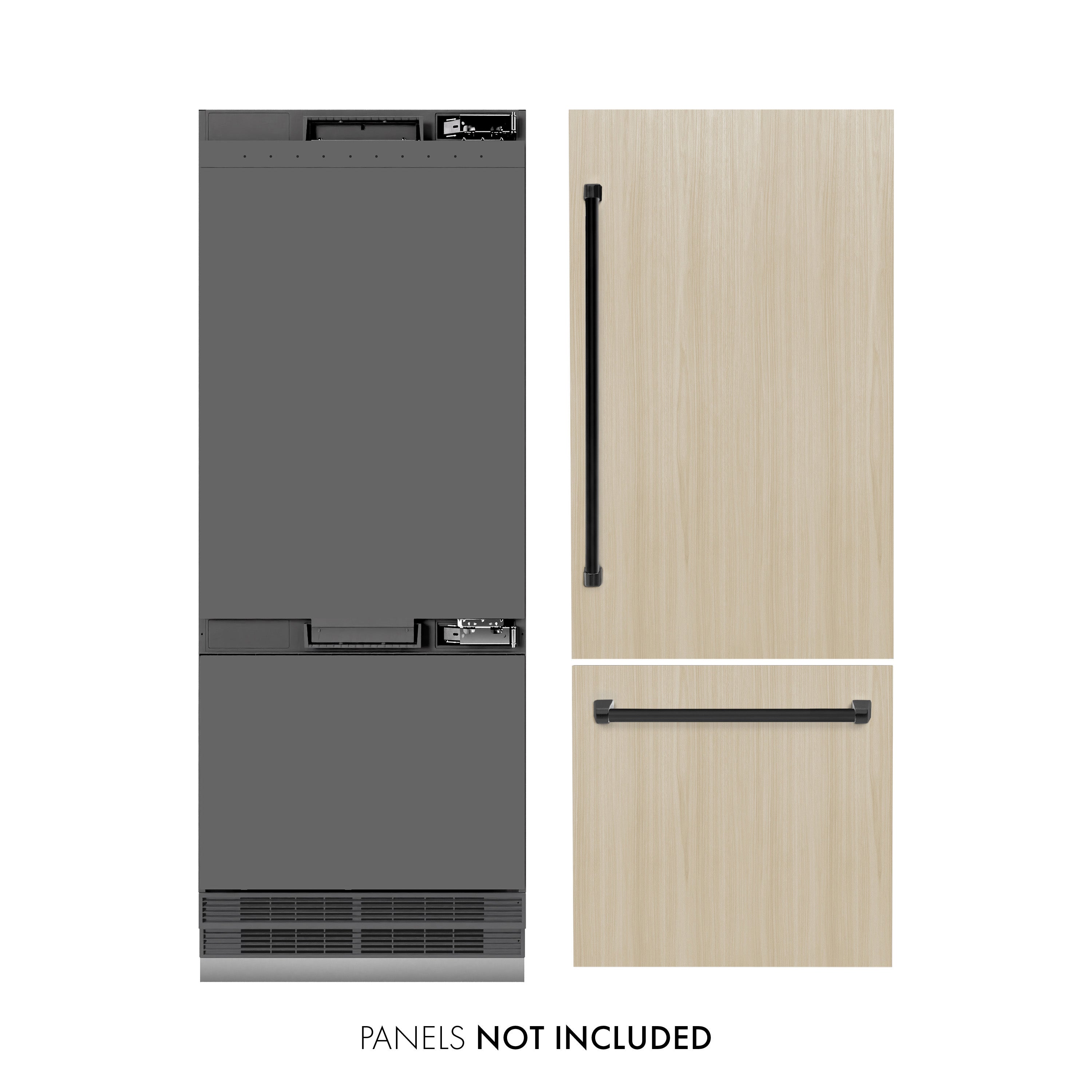 ZLINE 30 in. Panel Ready Built-In Bottom Freezer Refrigerator 16.1 cu. ft. with Water Dispenser, Ice Maker, Graphite Gray Interior, Matte Black Accents (GRBIVZ-30-MB)