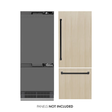 ZLINE 30 in. Panel Ready Built-In Bottom Freezer Refrigerator 16.1 cu. ft. with Water Dispenser, Ice Maker, Graphite Gray Interior, Matte Black Accents (GRBIVZ-30-MB)