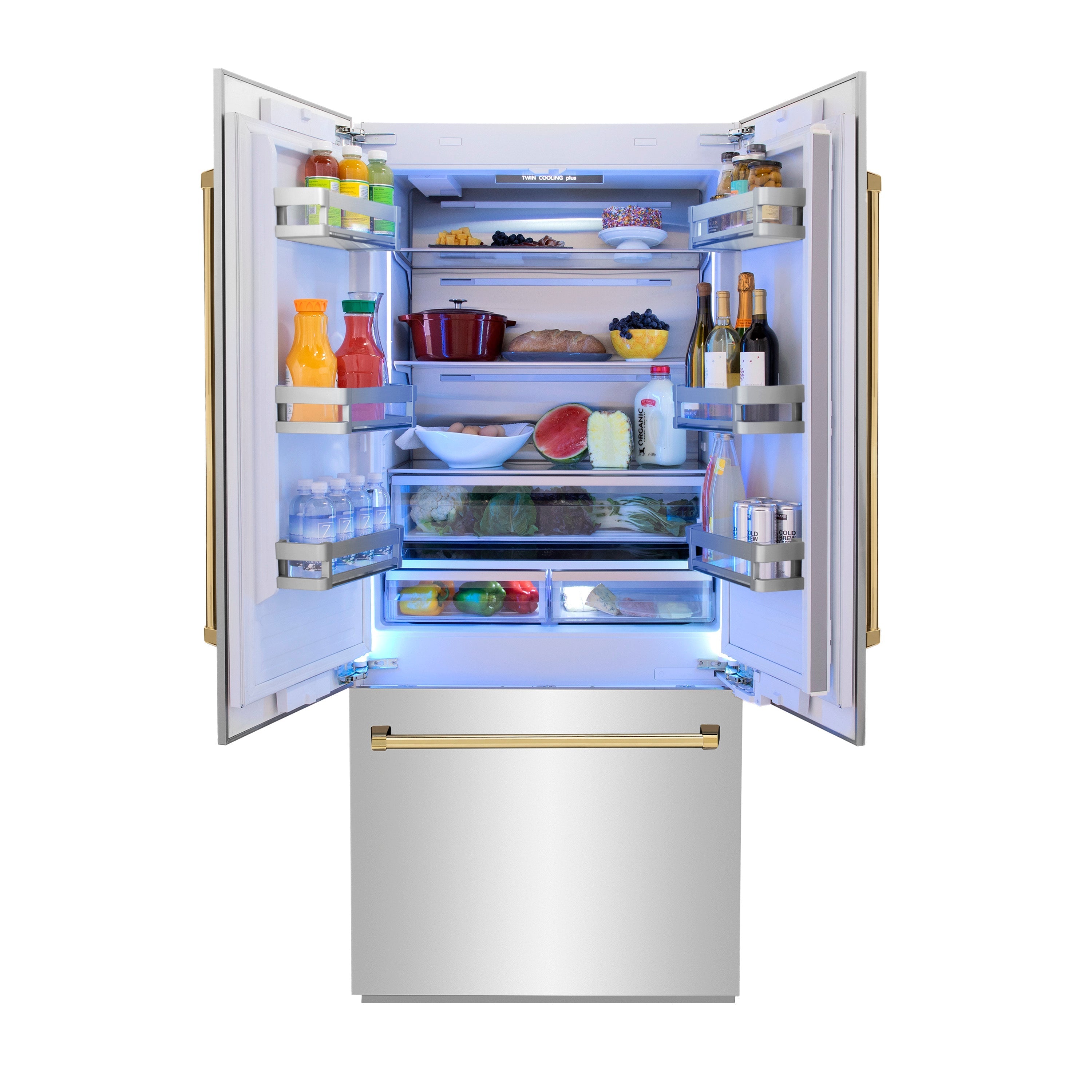 ZLINE 36 in. Built-In Refrigerator 19.6 cu. ft. Water & Ice Dispenser Gold Accents (RBIVZ-304-36-G)