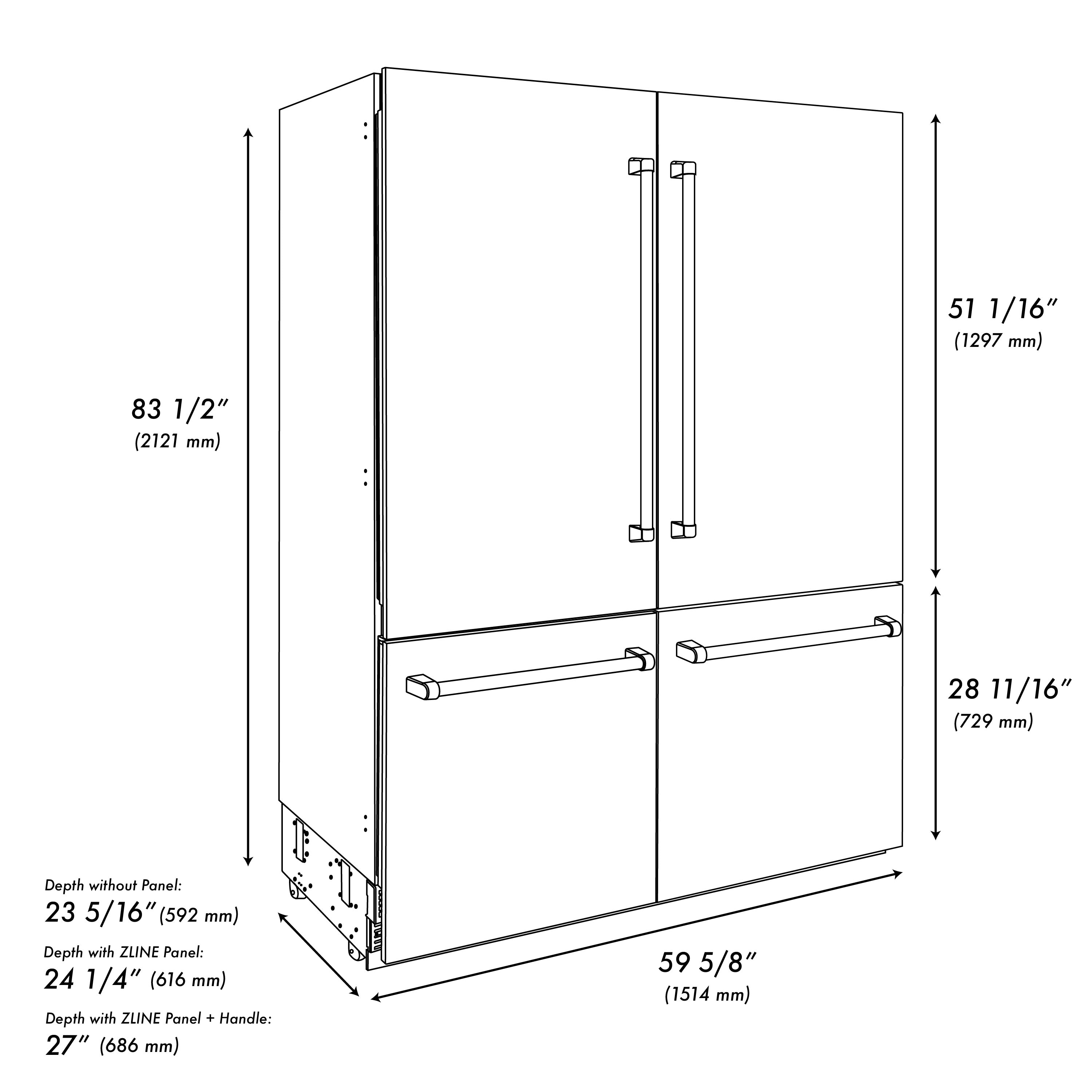 ZLINE 60 Inch Built-In Refrigerator with Internal Water & Ice Dispenser, Matte Black Accents (RBIVZ-304-60-MB)