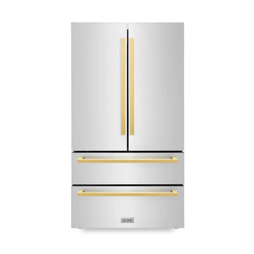 ZLINE 36-Inch Refrigerator 22.5 Cu. Ft. Stainless Steel Ice Maker Gold Square Handles (RFMZ-36-FG)