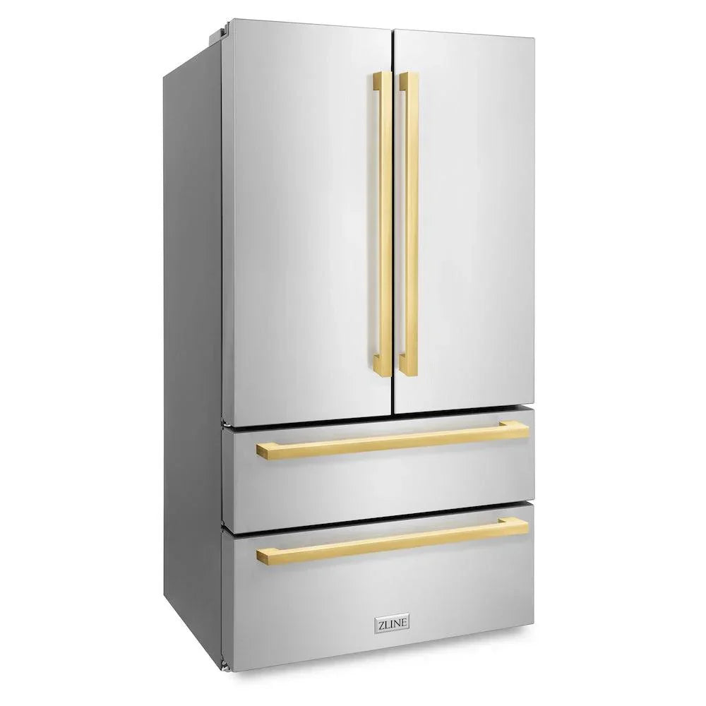 ZLINE 36-Inch Refrigerator 22.5 Cu. Ft. Stainless Steel Ice Maker Gold Square Handles (RFMZ-36-FG)