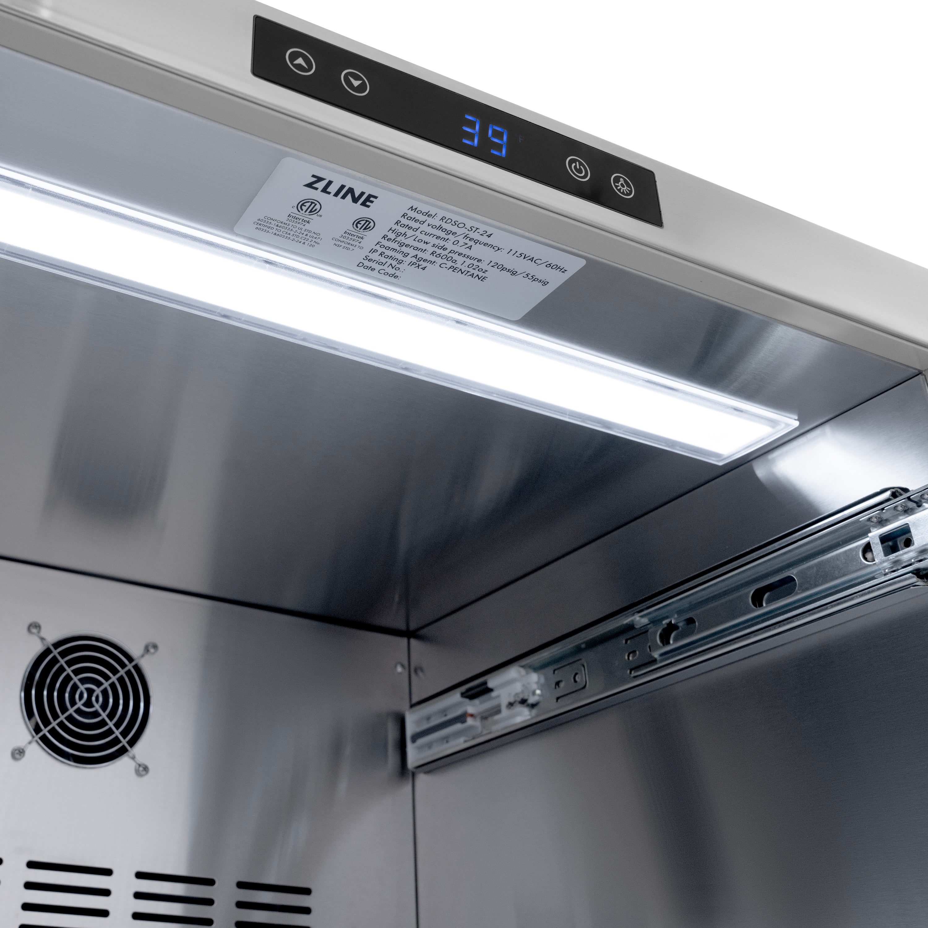 ZLINE 24 in. Refrigerator Drawer 4.6 cu. ft. 168 Can Capacity Outdoor-Rated Stainless Steel Matte Black Handles (RDSOZ-ST-24-MB)