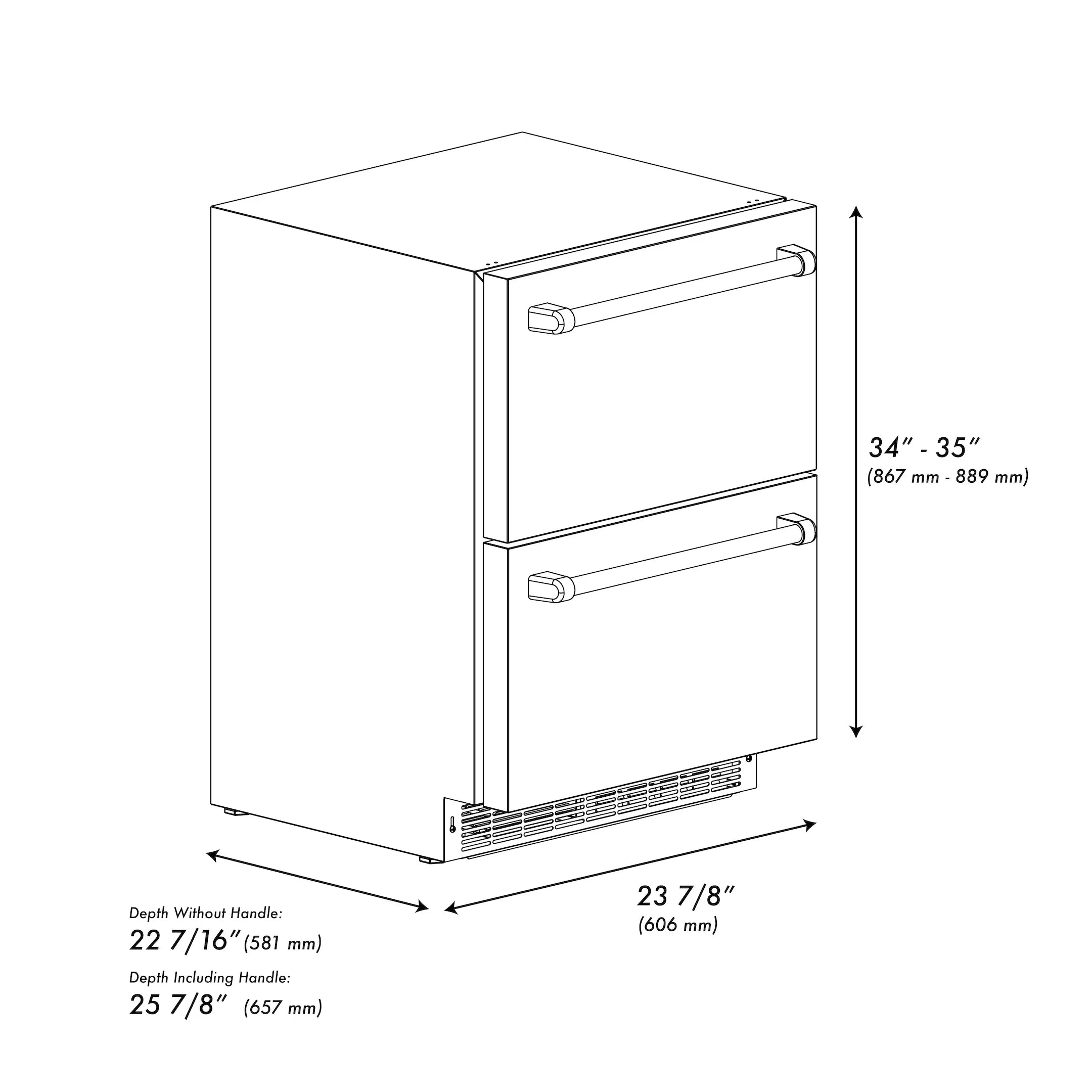 ZLINE 24 in. Refrigerator Drawer 4.6 cu. ft. 168 Can Capacity Outdoor-Rated Stainless Steel Matte Black Handles (RDSOZ-ST-24-MB)