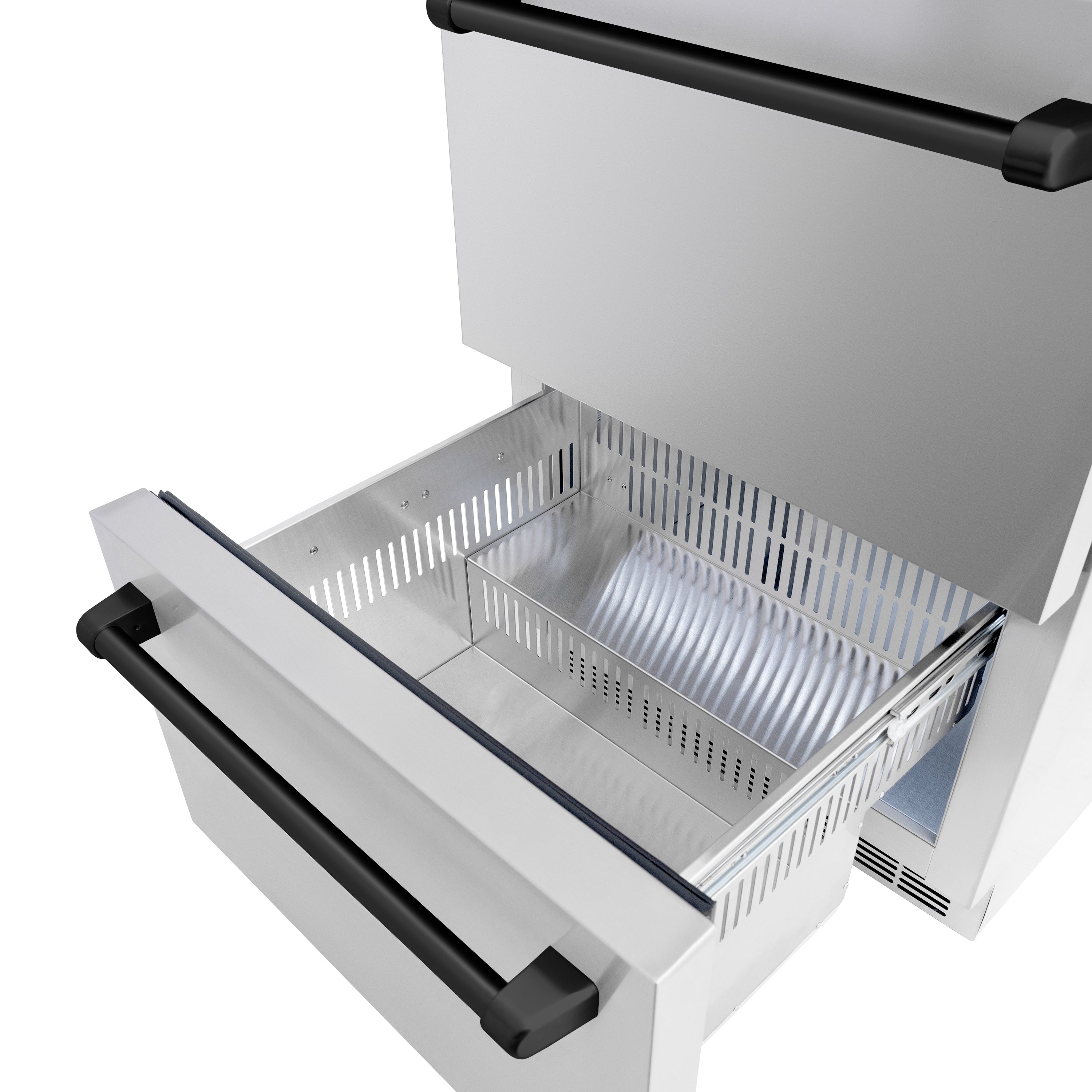 ZLINE 24 in. Refrigerator Drawer 4.6 cu. ft. 168 Can Capacity Outdoor-Rated Stainless Steel Matte Black Handles (RDSOZ-ST-24-MB)