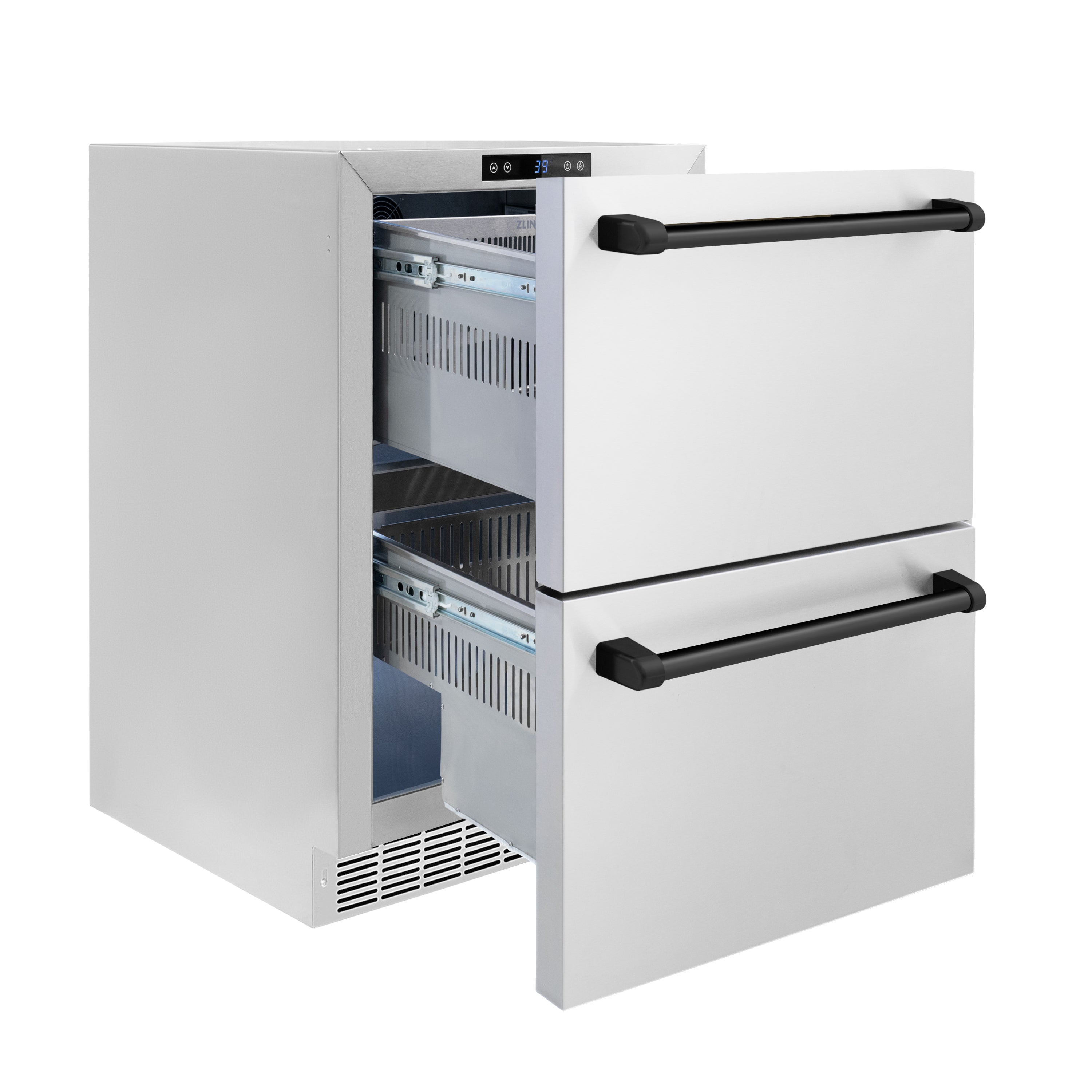 ZLINE 24 in. Refrigerator Drawer 4.6 cu. ft. 168 Can Capacity Outdoor-Rated Stainless Steel Matte Black Handles (RDSOZ-ST-24-MB)
