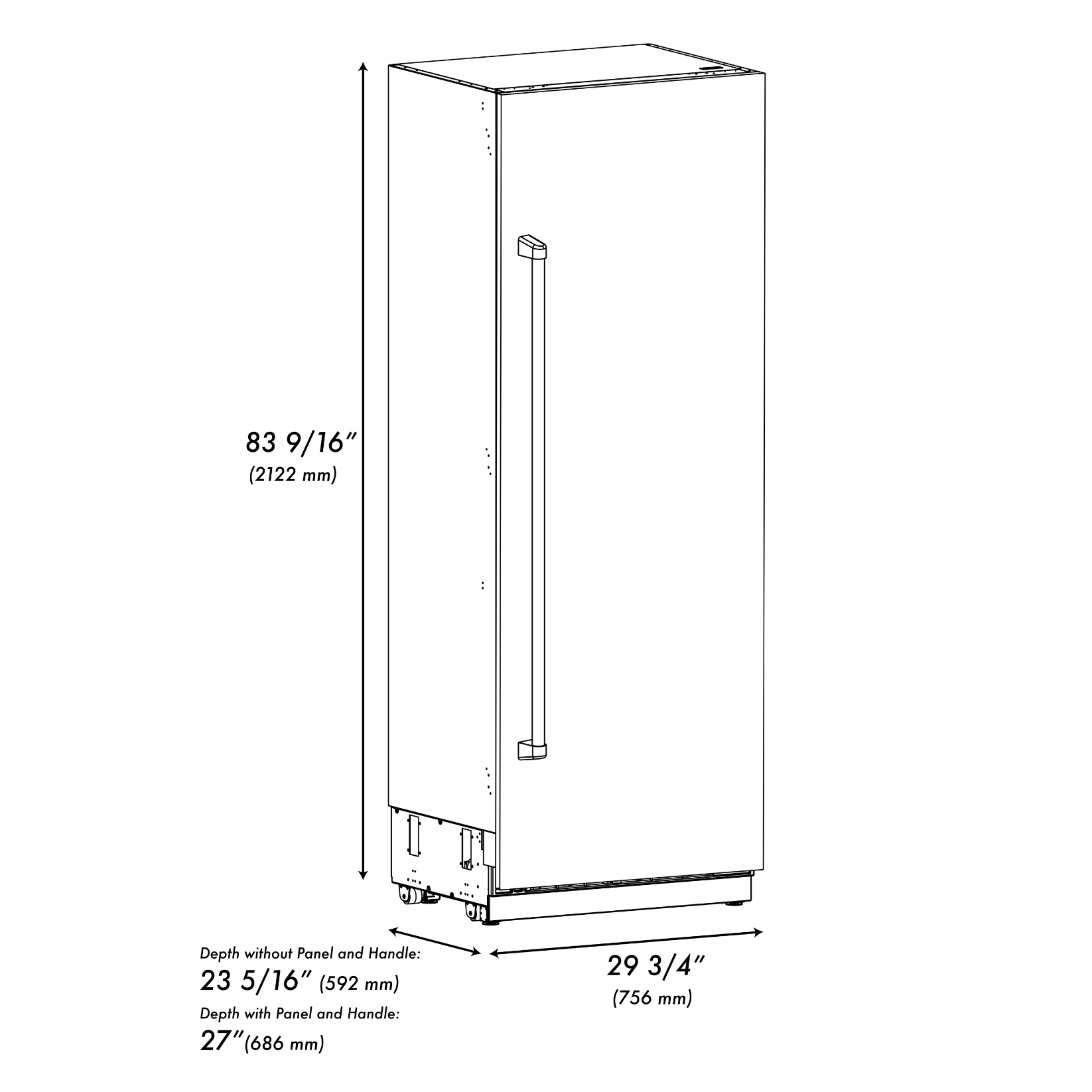 ZLINE 30 in. Column Refrigerator 16.7 cu. ft. Black Stainless Steel Graphite Gray Interior Champagne Bronze Accents (RCRVZ-BS-30-CB)