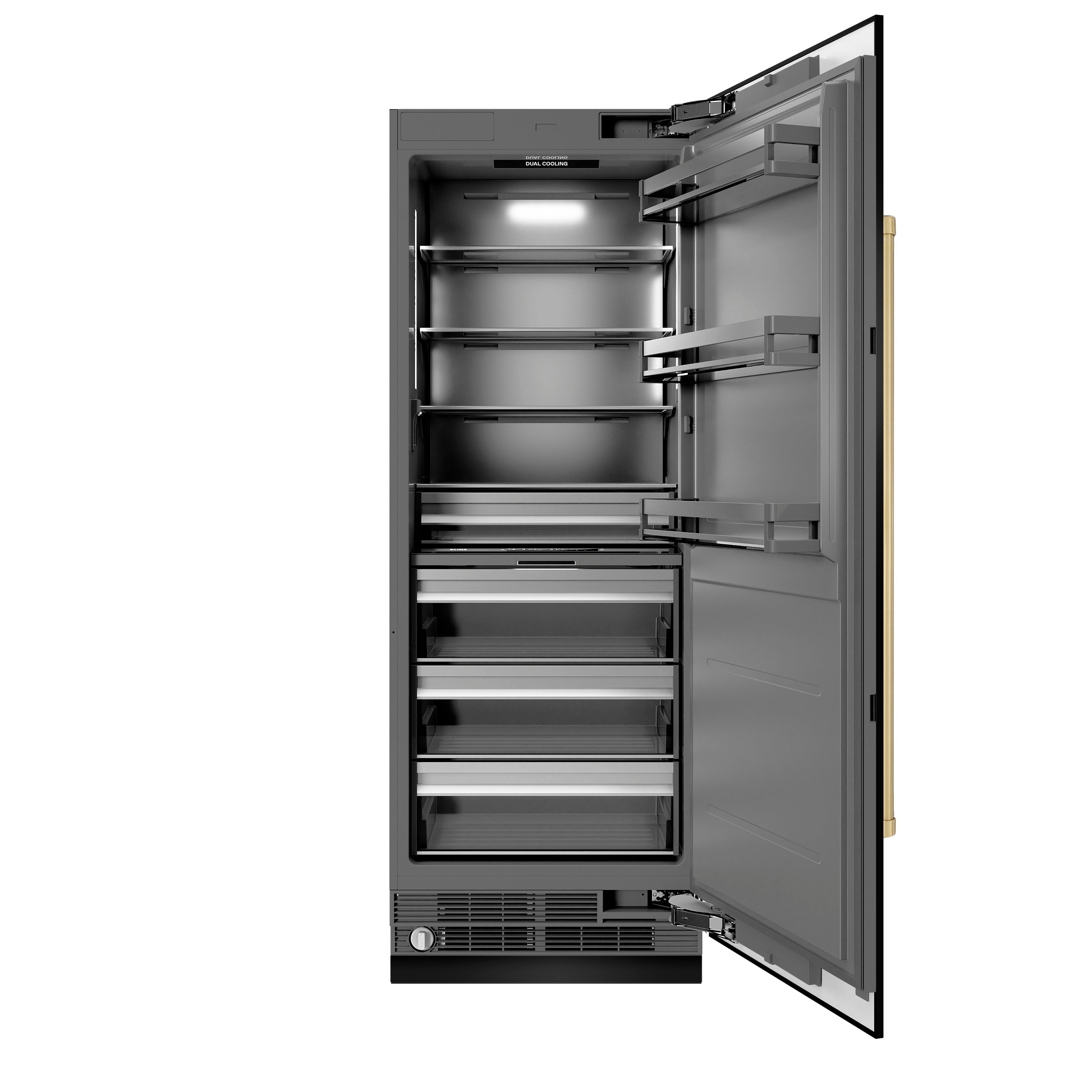 ZLINE 30 in. Column Refrigerator 16.7 cu. ft. Black Stainless Steel Graphite Gray Interior Champagne Bronze Accents (RCRVZ-BS-30-CB)