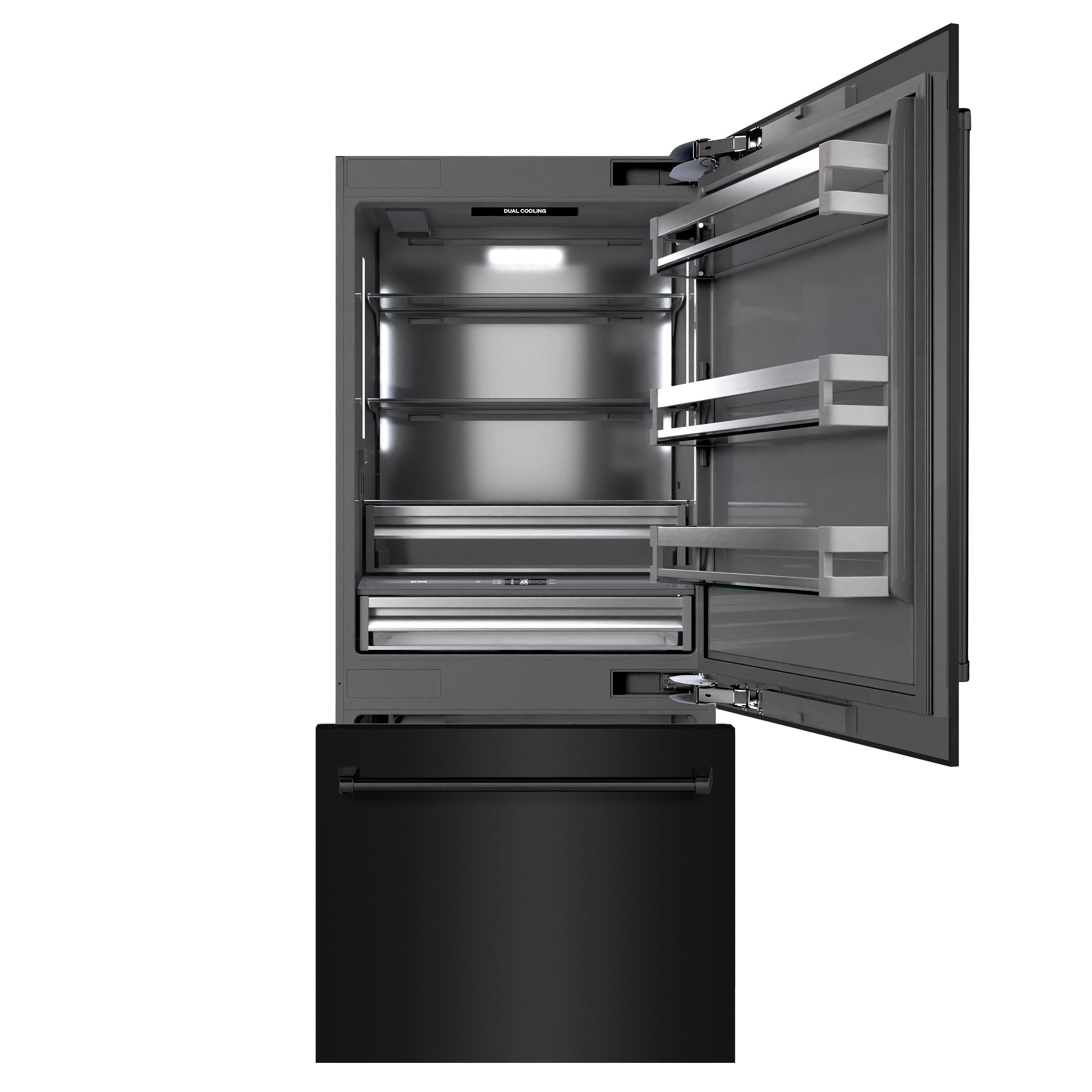 ZLINE 36 in. Built-In Bottom Freezer Refrigerator 19.8 Cu. Ft. Water Dispenser Ice Maker Black Stainless Steel Graphite Gray Interior (GRBIT-BS-36)
