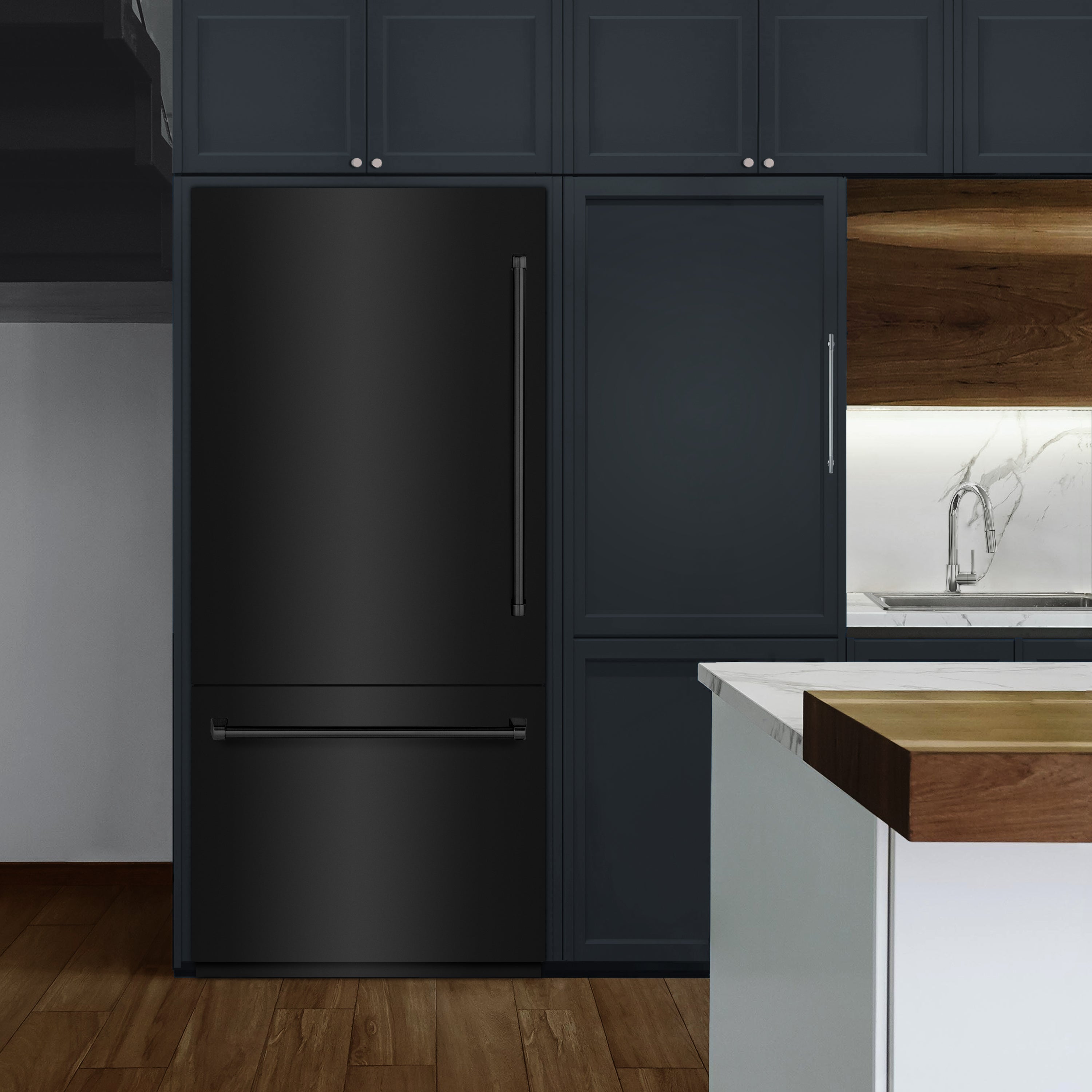 ZLINE 36 in. Built-In Bottom Freezer Refrigerator 19.8 Cu. Ft. Water Dispenser Ice Maker Black Stainless Steel Graphite Gray Interior (GRBIT-BS-36)