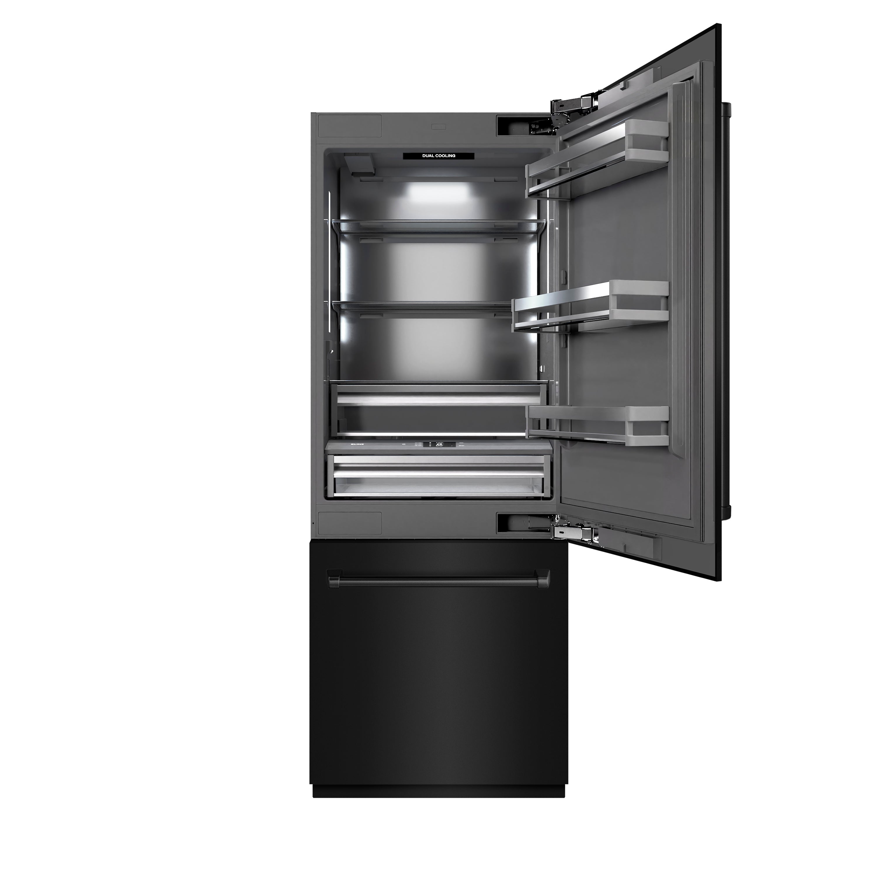 ZLINE 30 in. Built-In Bottom Freezer Refrigerator 16.1 cu. ft. with Water Dispenser, Ice Maker, Black Stainless Steel, Graphite Gray Interior (GRBIV-BS-30)