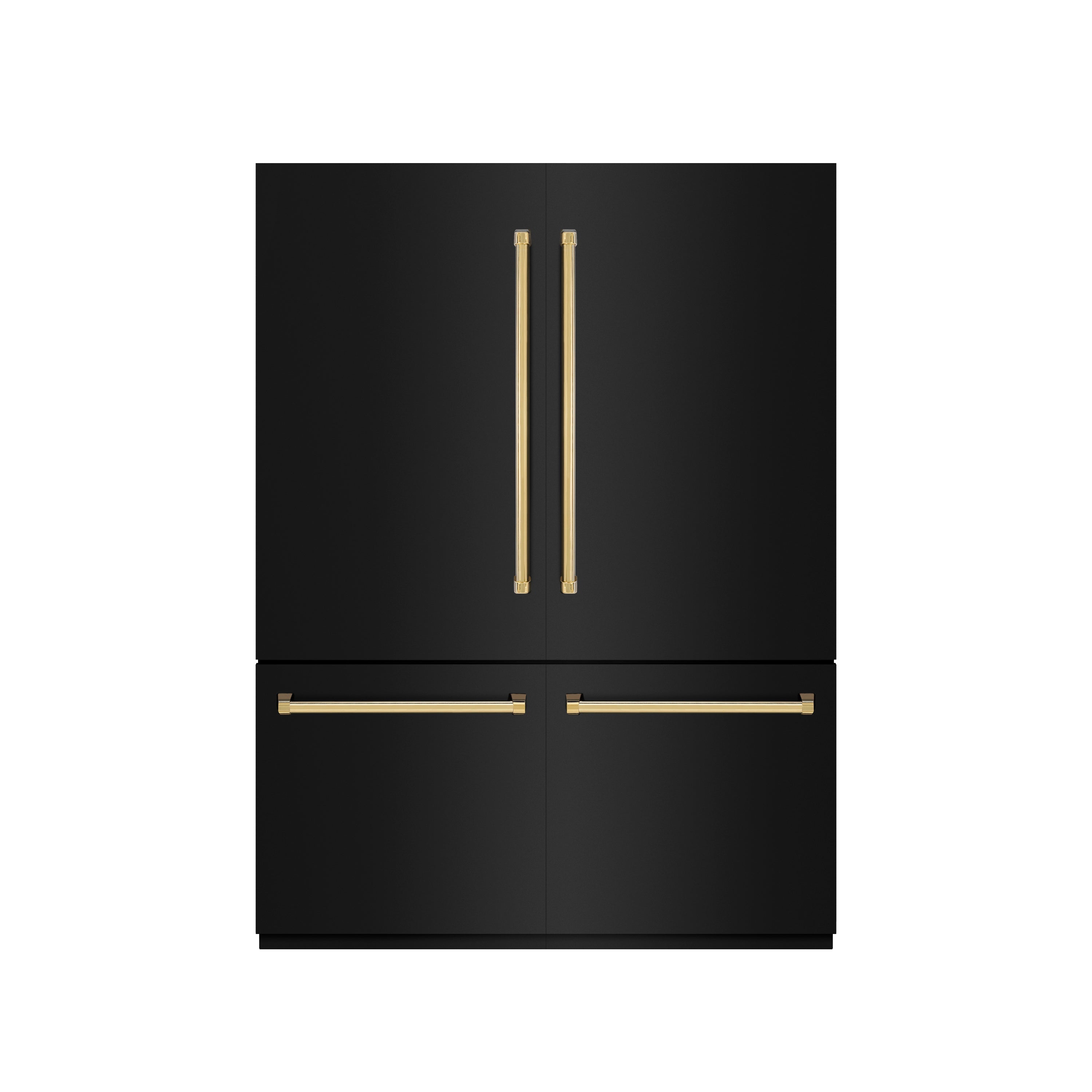 ZLINE 60 in. French Door Built-In Bottom Freezer Refrigerator 32.2 cu. ft. Water Dispenser Ice Maker Black Stainless Steel Graphite Gray Interior Polished Gold Accents (GRBIVZ-BS-60-G)