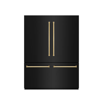 ZLINE 60 in. French Door Built-In Bottom Freezer Refrigerator 32.2 cu. ft. Water Dispenser Ice Maker Black Stainless Steel Graphite Gray Interior Polished Gold Accents (GRBIVZ-BS-60-G)