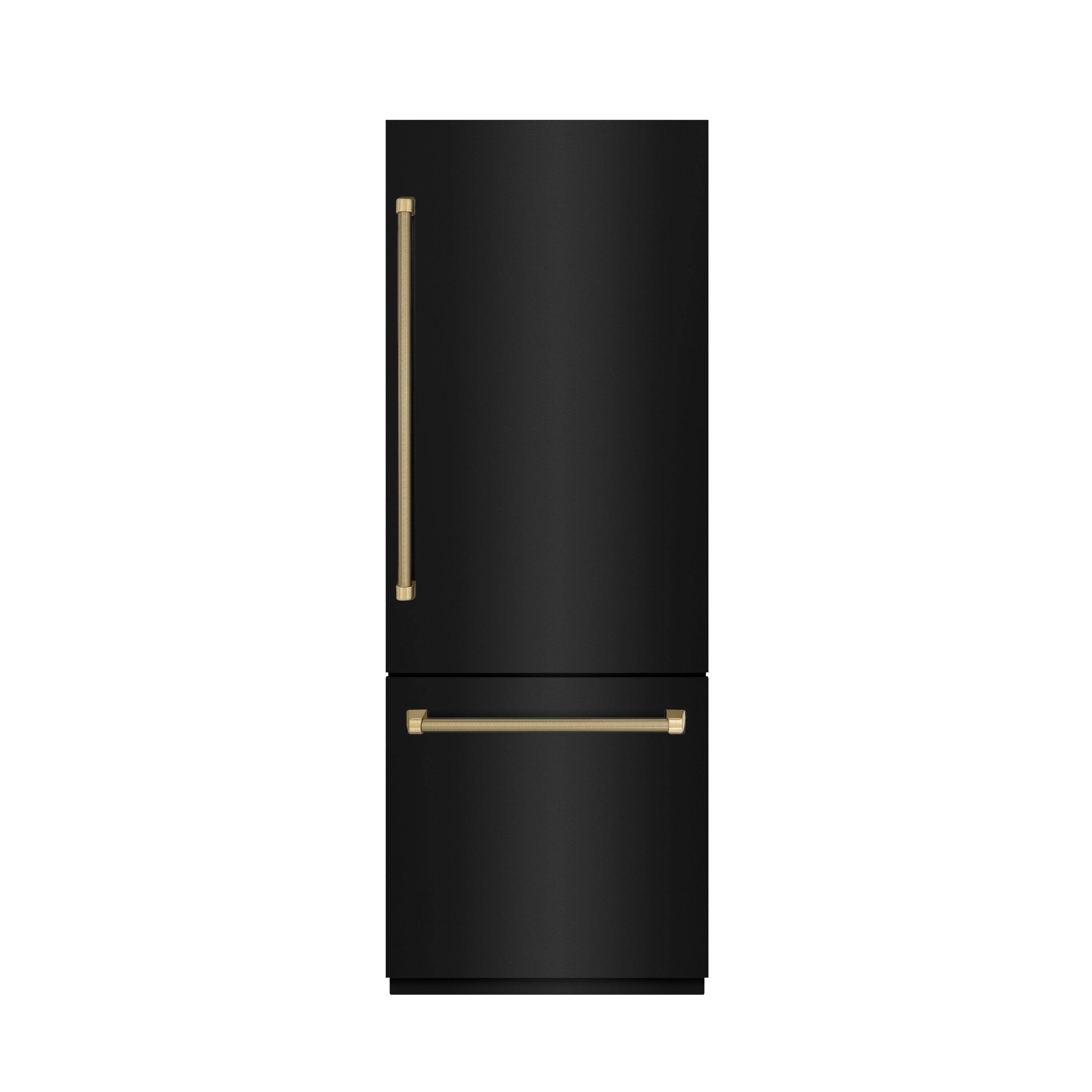 ZLINE 30 in. Built-In Bottom Freezer Refrigerator, 16.1 cu. ft., Water Dispenser, Ice Maker, Black Stainless Steel, Graphite Gray Interior, Champagne Bronze Helix Handles (GRBIVZ-BS30KCB)