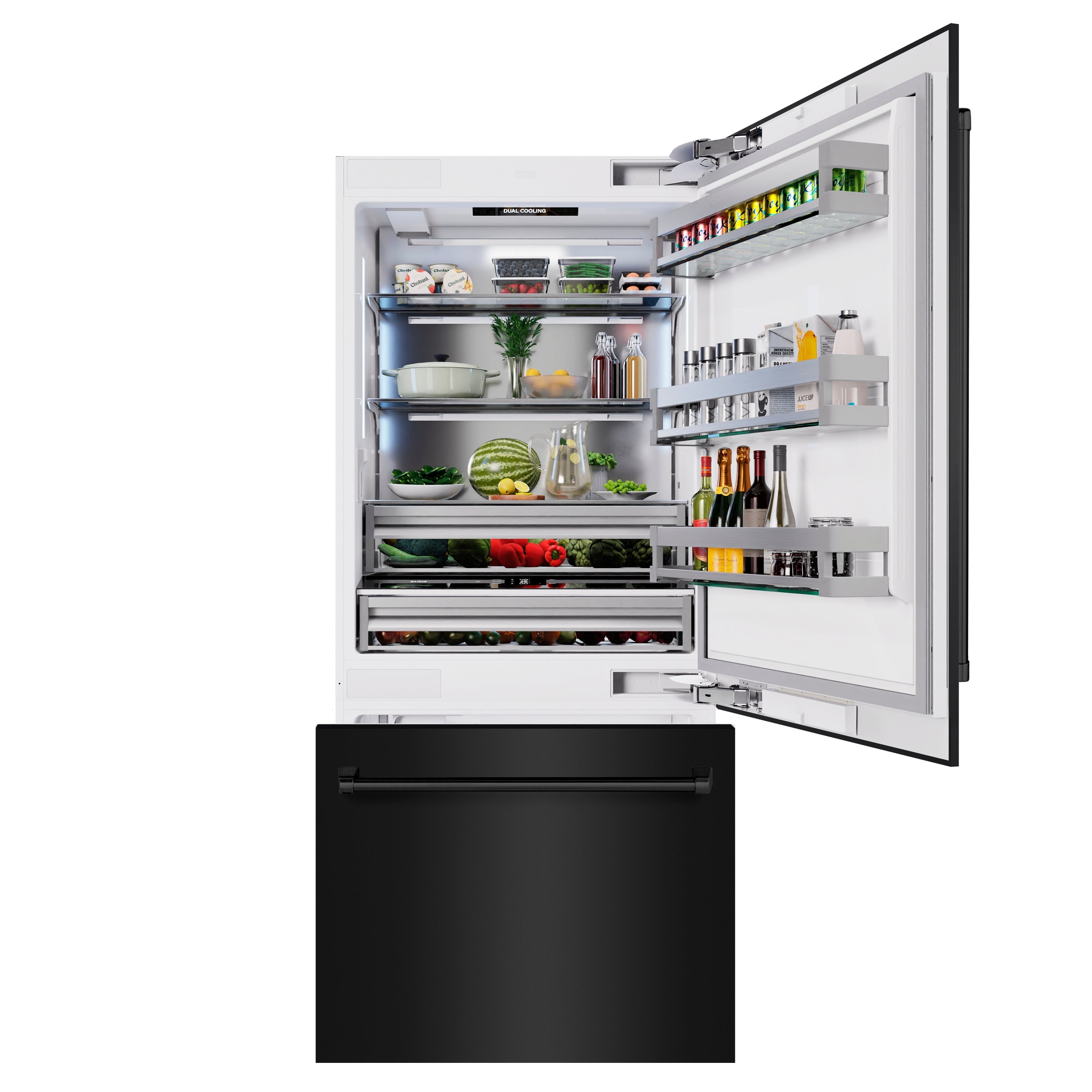 ZLINE 36 in Built-In Bottom Freezer Refrigerator 19.8 cu. ft. Water Dispenser Ice Maker Black Stainless Steel (RBIT-BS-36)