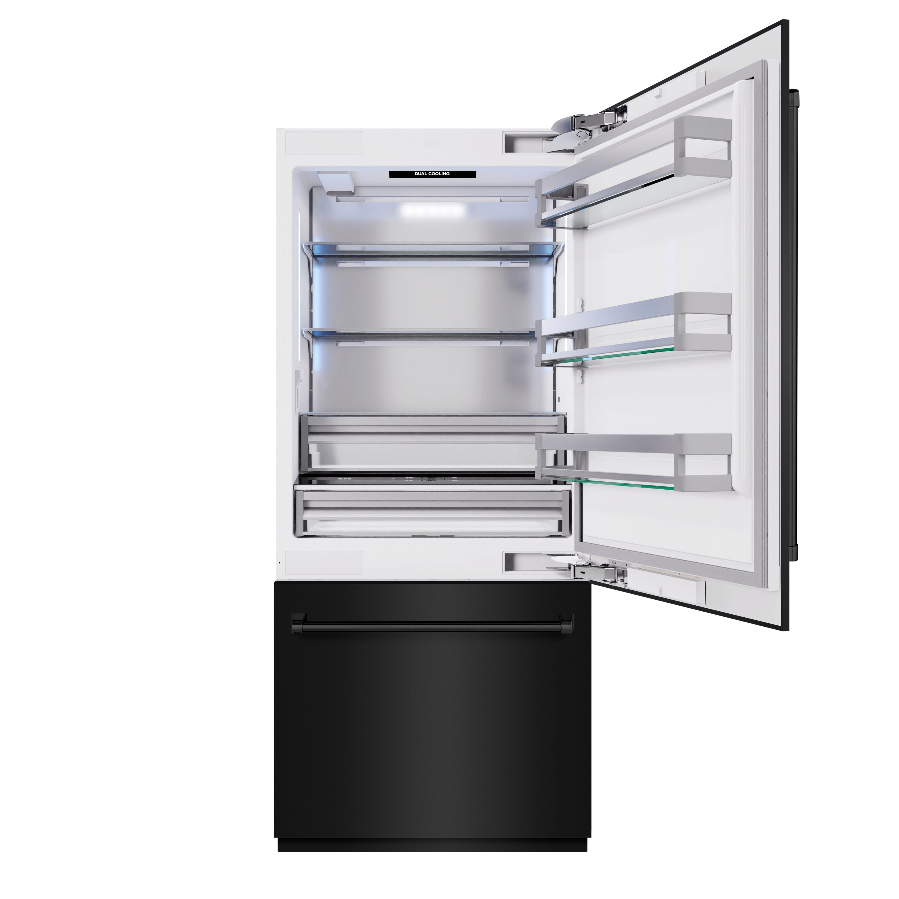 ZLINE 36 in Built-In Bottom Freezer Refrigerator 19.8 cu. ft. Water Dispenser Ice Maker Black Stainless Steel (RBIT-BS-36)
