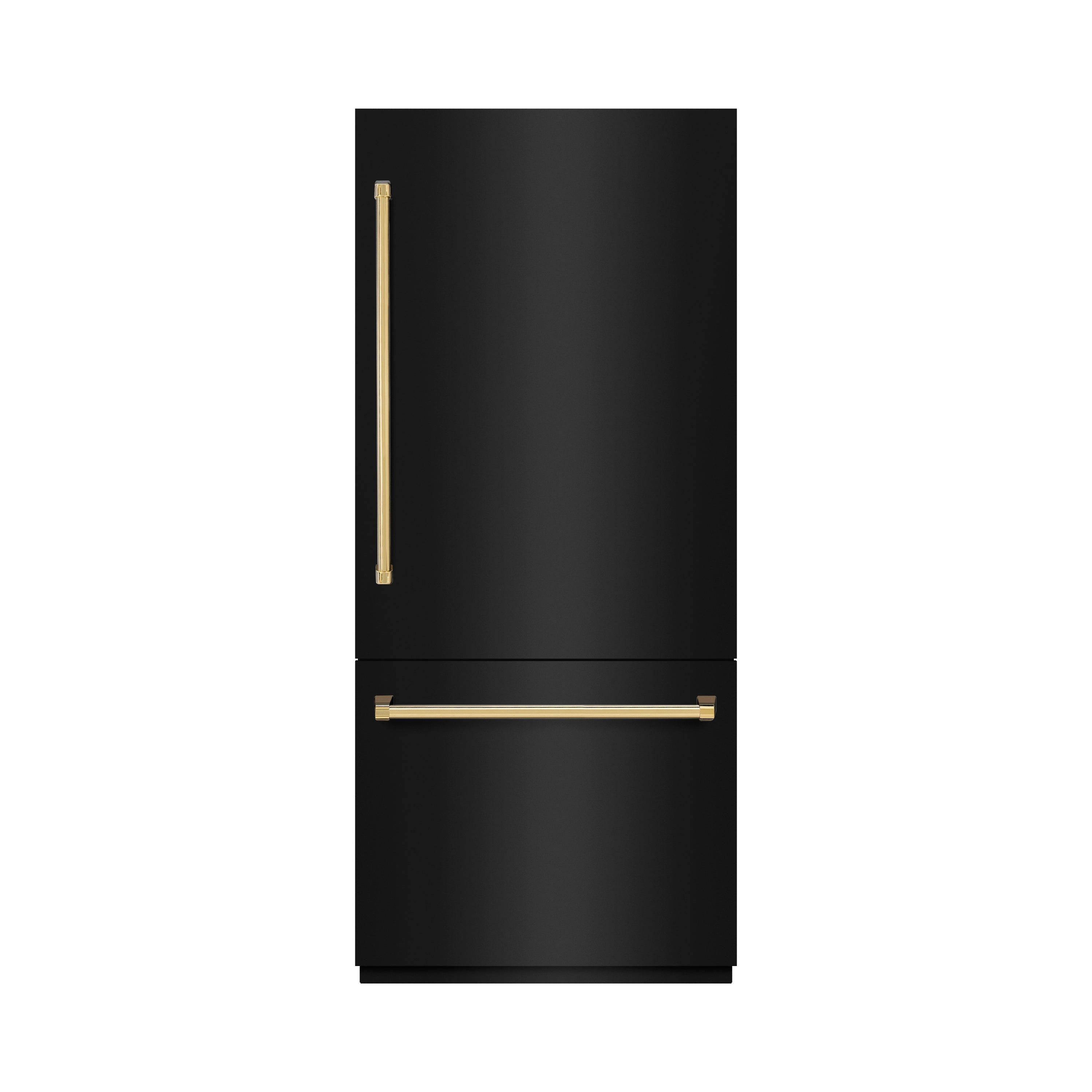 ZLINE 36 in. Built-In Bottom Freezer Refrigerator 19.8 cu. ft. Water Dispenser Ice Maker Black Stainless Steel Polished Gold Accents (RBITZ-BS-36-G)