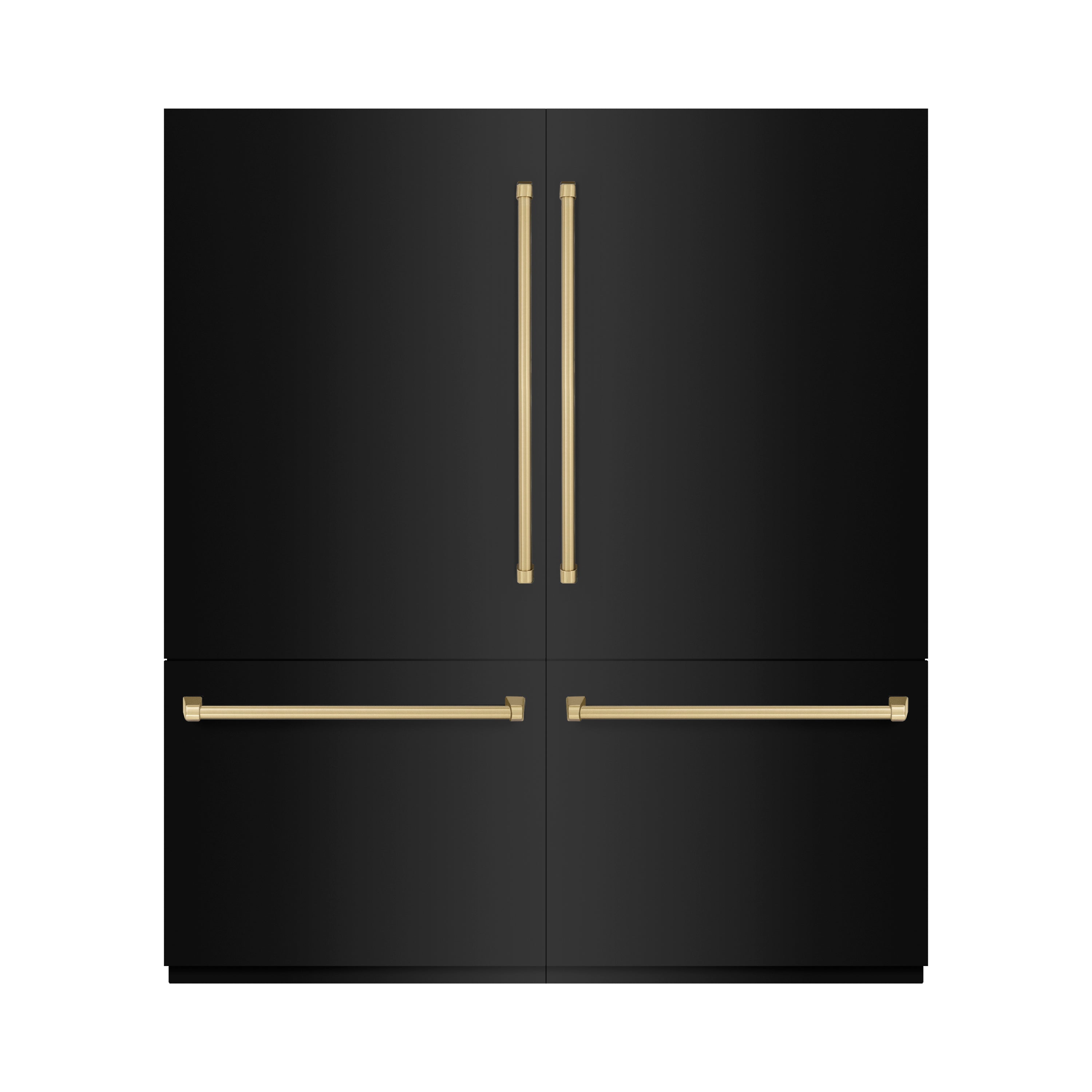 ZLINE 72 in. French Door Built-In Bottom Freezer Refrigerator 39.6 cu. ft. Water Dispensers Ice Makers Black Stainless Steel Champagne Bronze Accents (RBITZ-BS-72-CB)