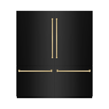 ZLINE 72 in. French Door Built-In Bottom Freezer Refrigerator 39.6 cu. ft. Water Dispensers Ice Makers Black Stainless Steel Champagne Bronze Accents (RBITZ-BS-72-CB)
