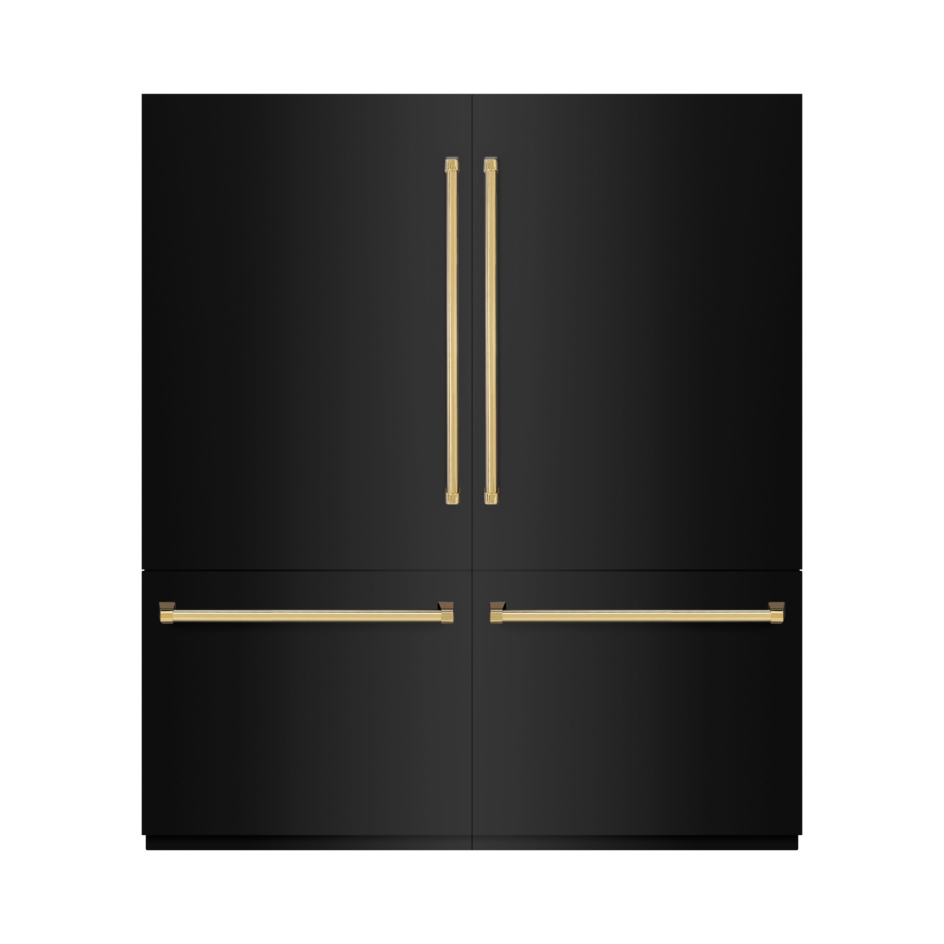 ZLINE 72 in. French Door Built-In Bottom Freezer Refrigerator 39.6 Cu. Ft. Water Dispensers Ice Makers Black Stainless Steel Polished Gold Accents (RBITZ-BS-72-G)