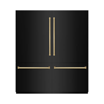ZLINE 72 in. French Door Built-In Bottom Freezer Refrigerator 39.6 Cu. Ft. Water Dispensers Ice Makers Black Stainless Steel Polished Gold Accents (RBITZ-BS-72-G)