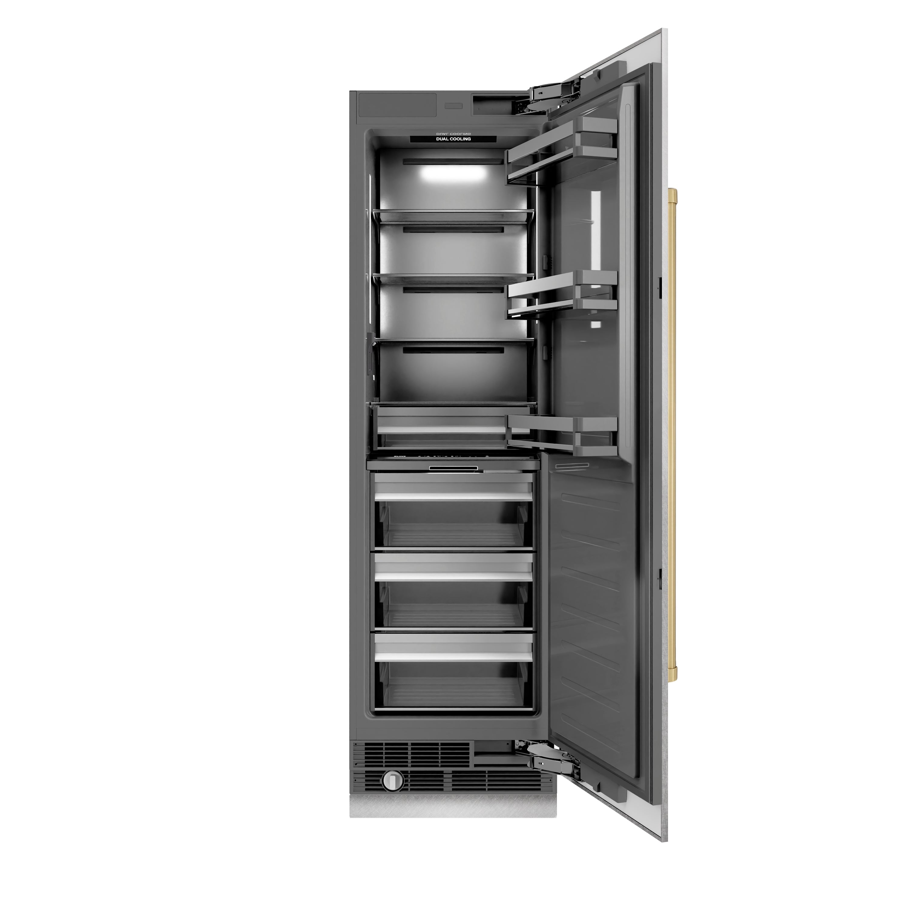 ZLINE 24 in. Column Refrigerator 12.5 cu. ft. Satin Stainless Steel, Graphite Gray Interior, Champagne Bronze Accents (RCRVZ-SN-24-CB)