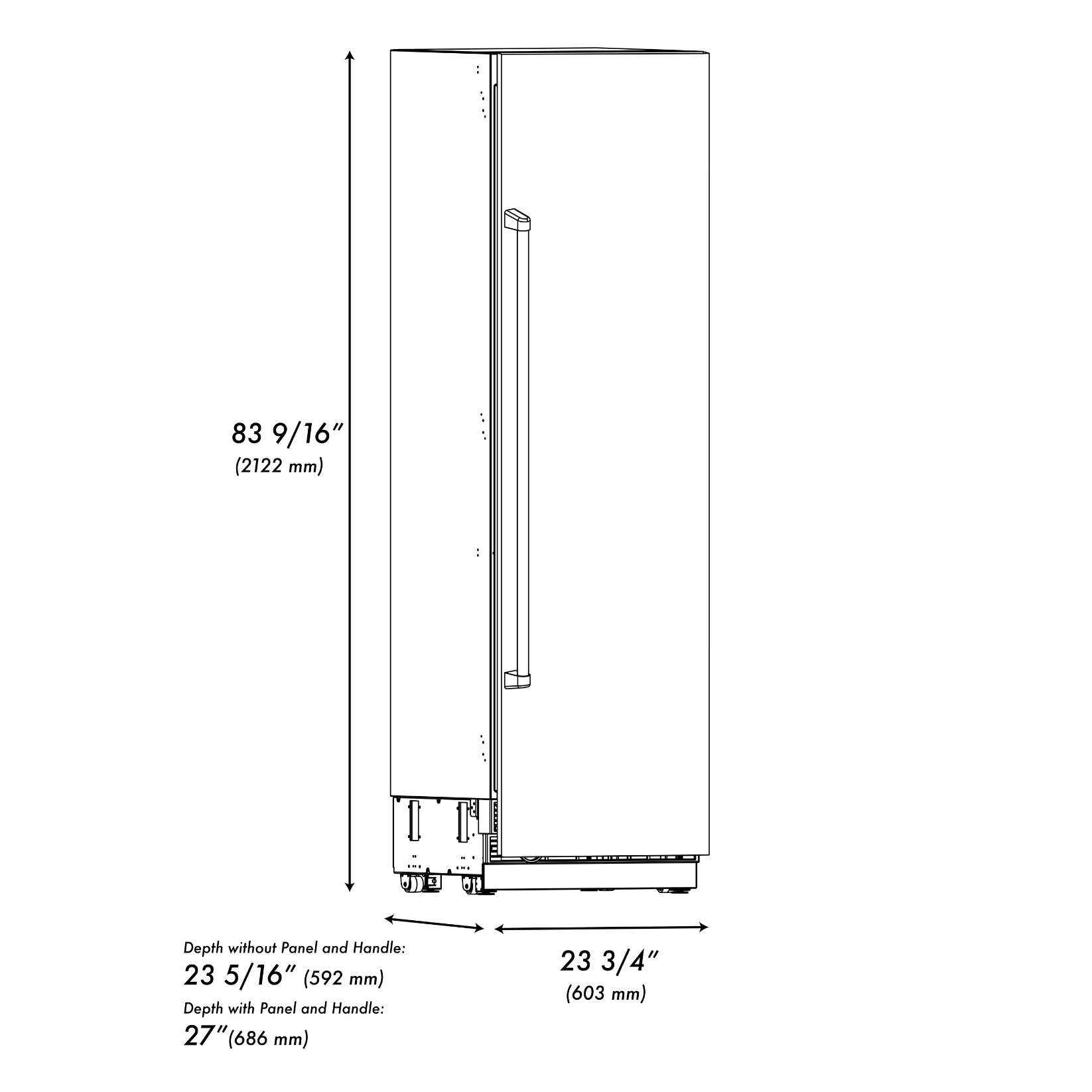 ZLINE 24 in. Column Refrigerator 12.5 cu. ft. Satin Stainless Steel with Graphite Gray Interior and Polished Gold Accents (RCRVZ-SN-24-G)